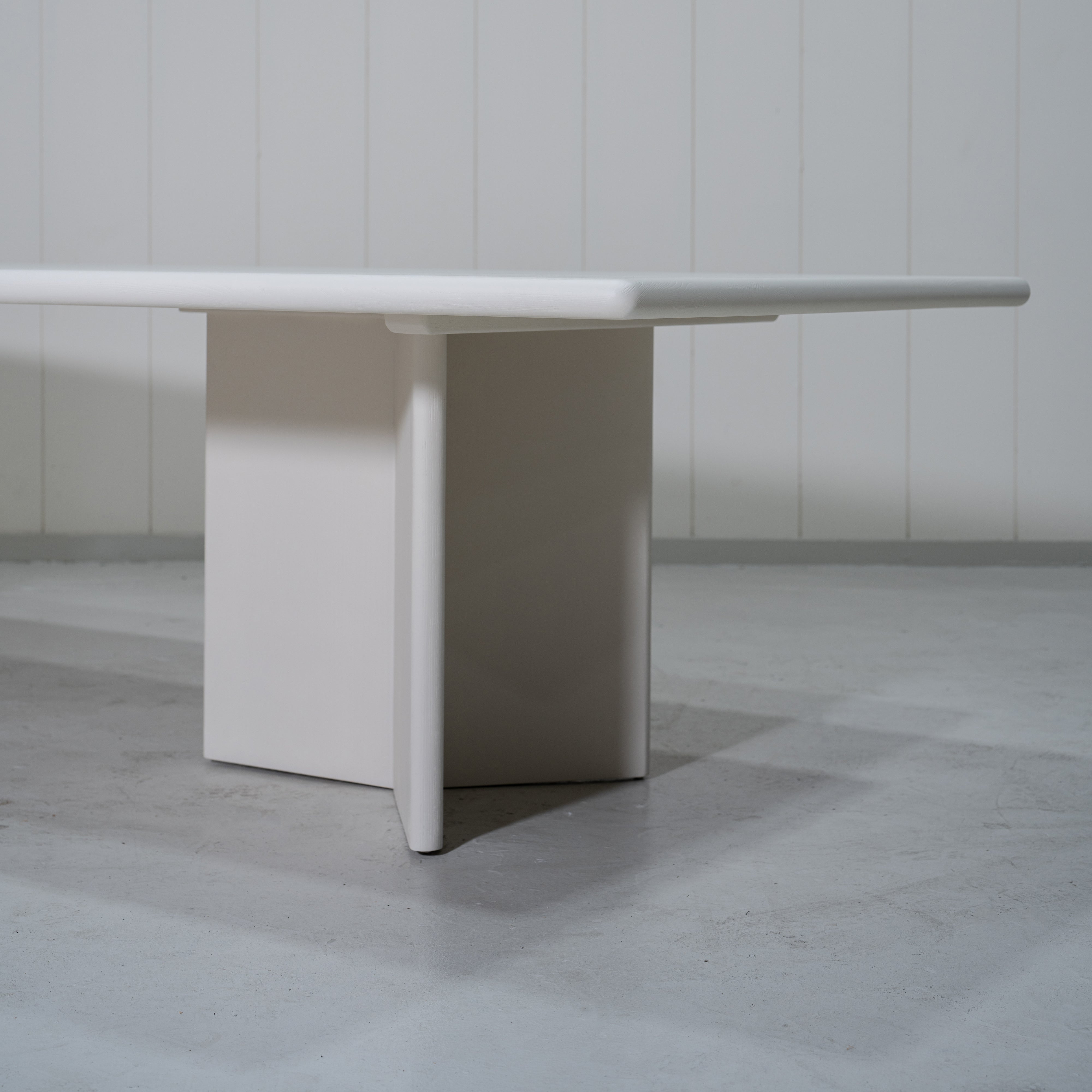 As Shown: 132"W x 48"D x 30"H | Material: Solid Oak | Finish: Wire Brushed EdgeComb Grey | Edge: Bullnose