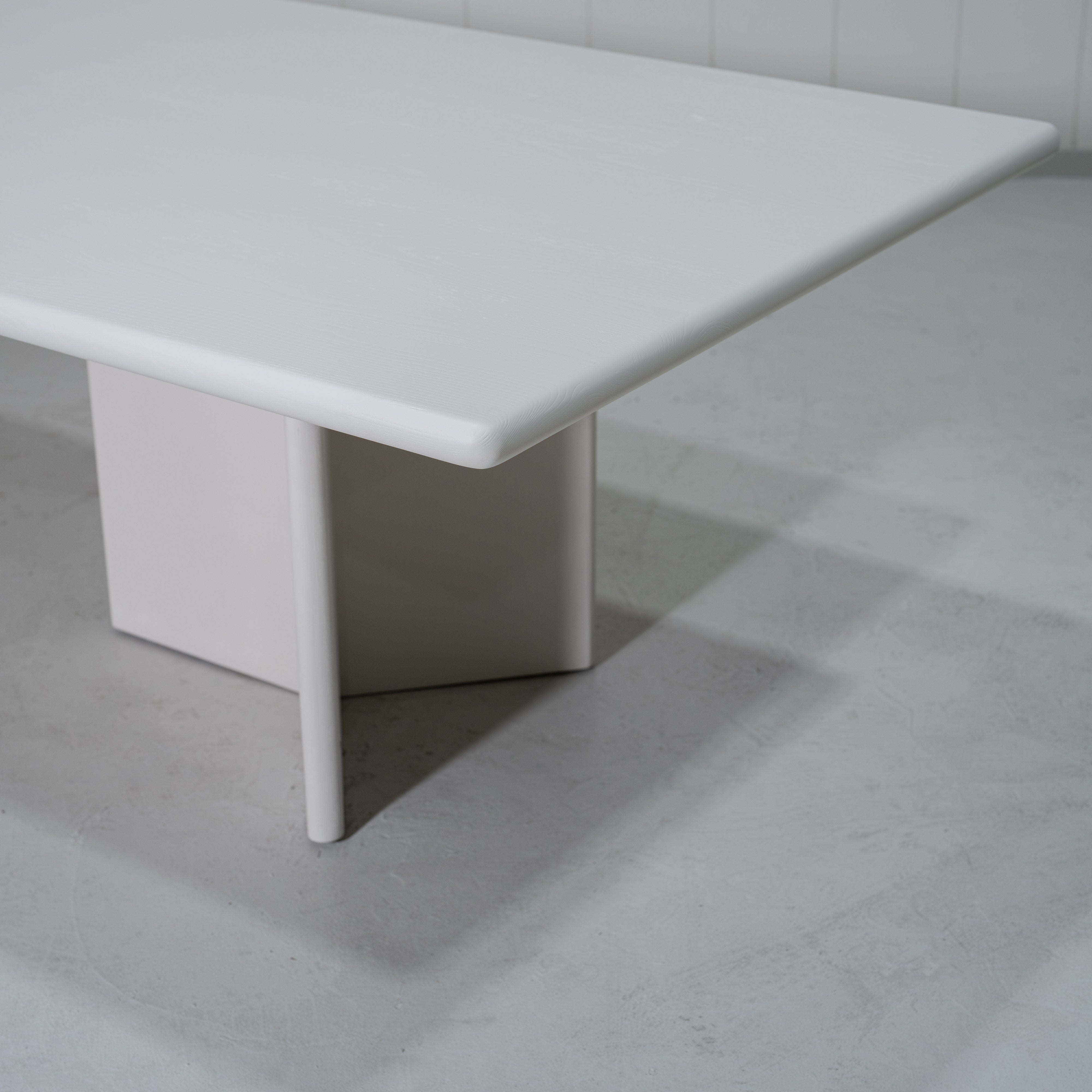 As Shown: 132"W x 48"D x 30"H | Material: Solid Oak | Finish: Wire Brushed EdgeComb Grey | Edge: Bullnose