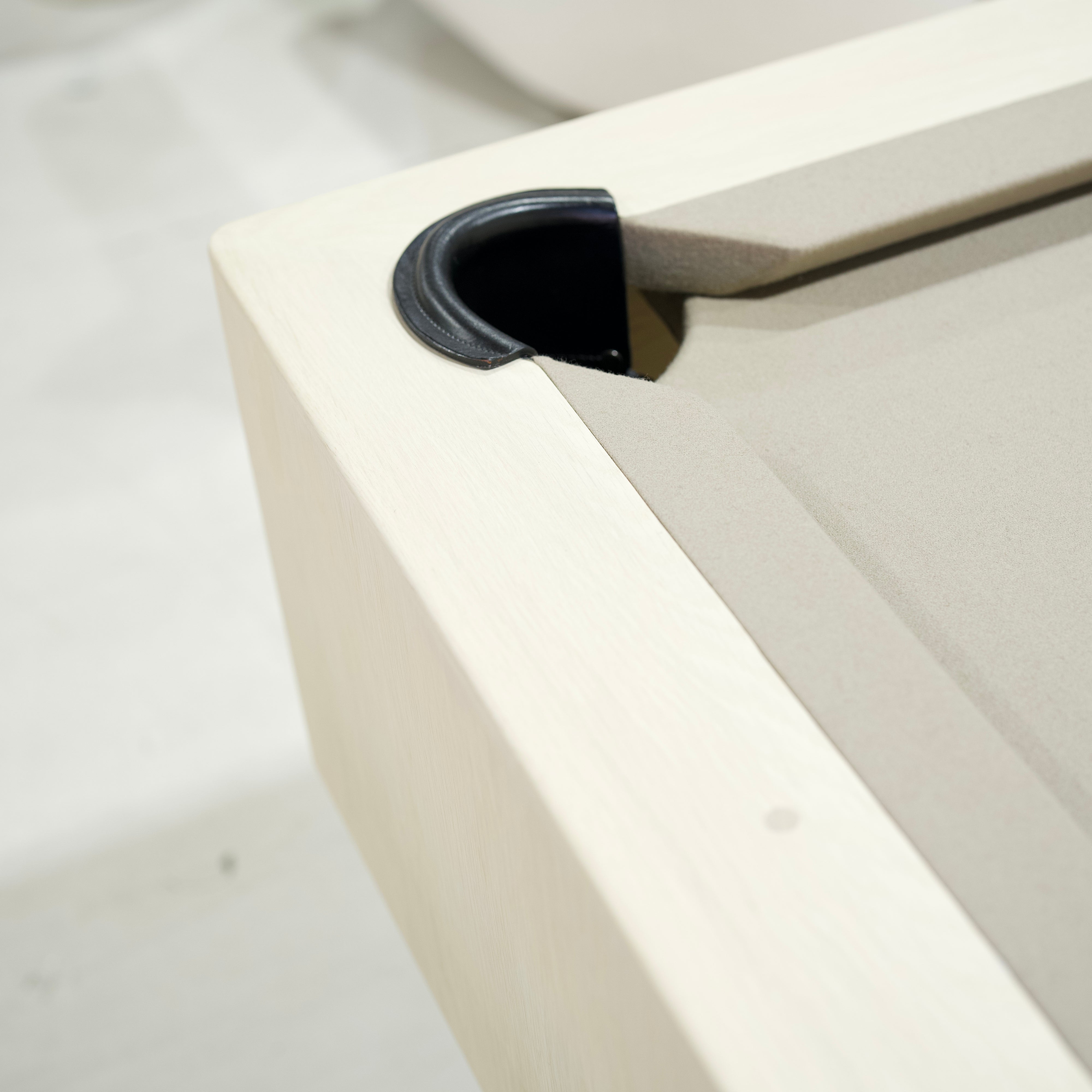 As Shown:  105”L x 62.5”D x 33”H | Material: Solid and Engineered Oak | Finish: Sand & Black Pockets