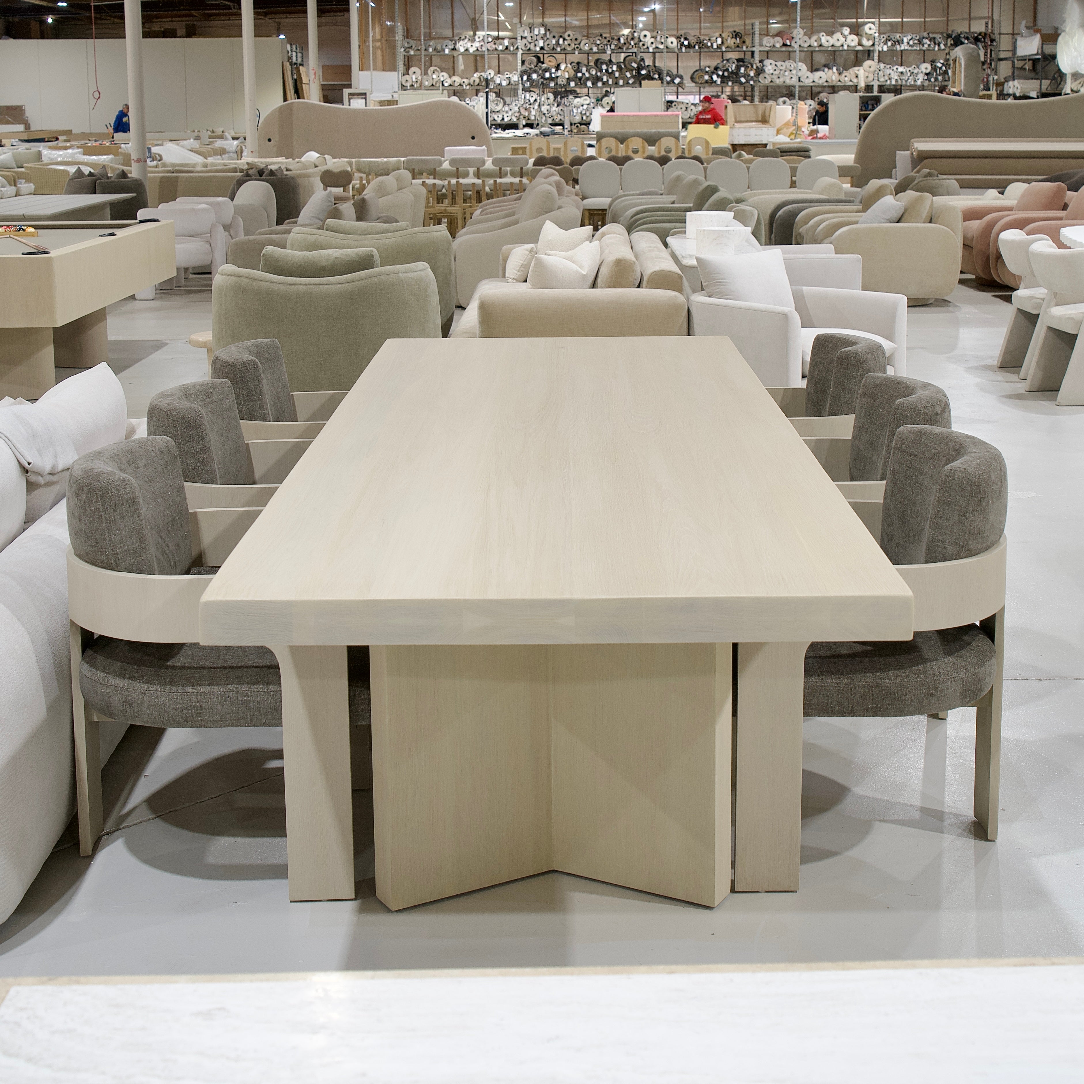 As Shown: 120"L x 44"D x 30"H | Material: Solid Oak | Finish: Sand