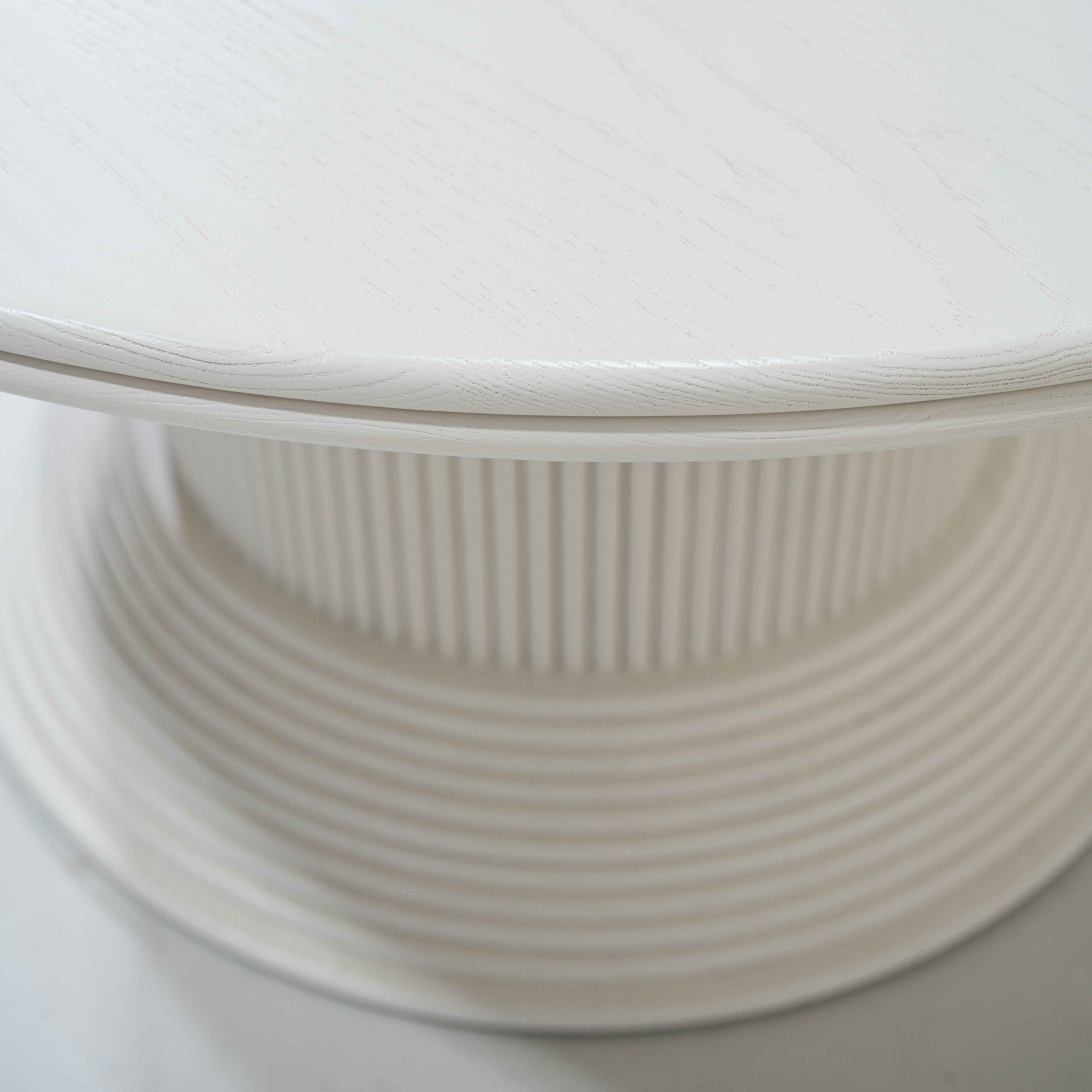 As Shown: 58"Dia x 30"H | Material: Solid Oak | Edge: Double Bullnosed | Base: Reeded  | Finish: WireBrushed Painted EdgeComb Grey