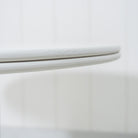 As Shown: 58"Dia x 30"H | Material: Solid Oak | Edge: Double Bullnosed | Base: Reeded  | Finish: WireBrushed Painted EdgeComb Grey