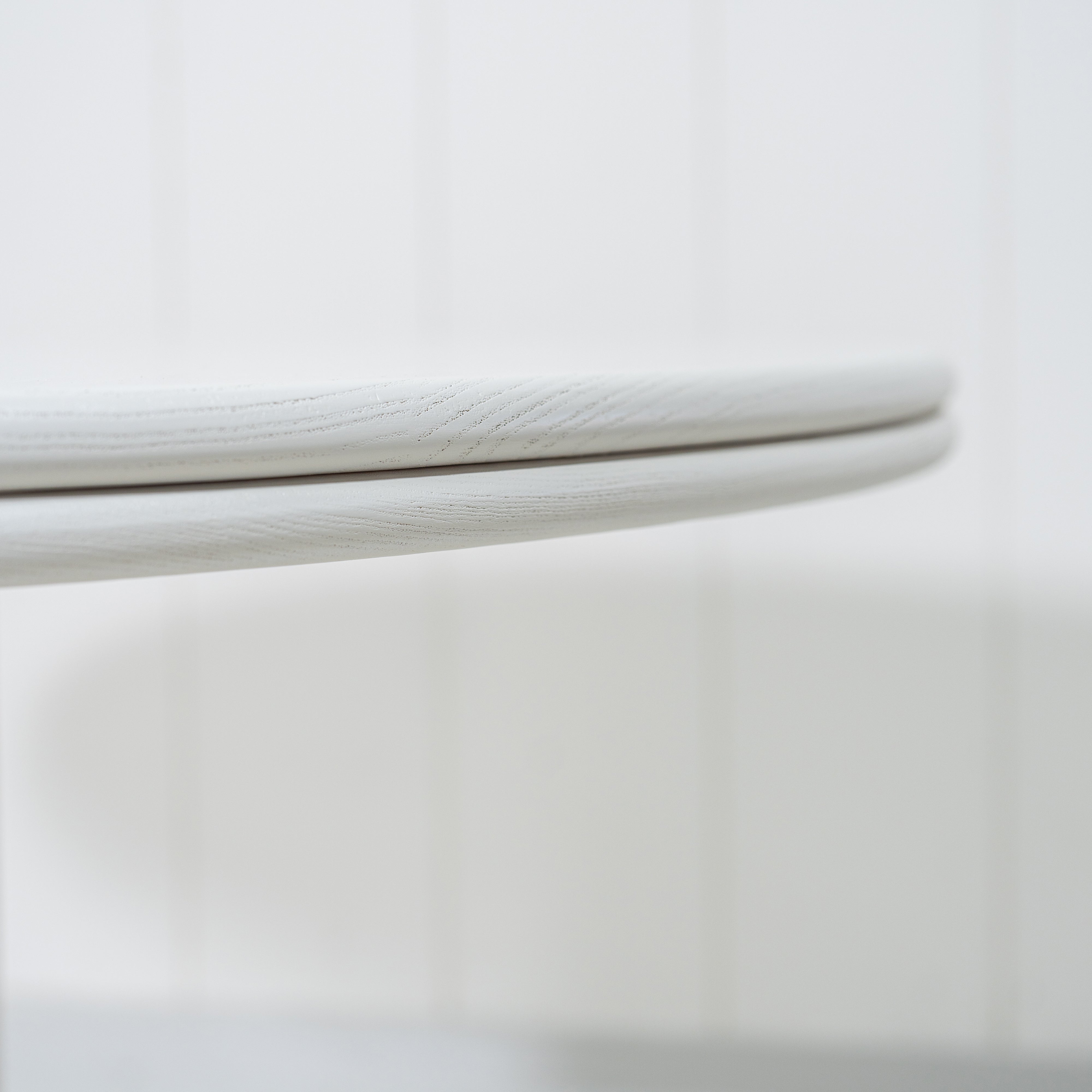 As Shown: 58"Dia x 30"H | Material: Solid Oak | Edge: Double Bullnosed | Base: Reeded  | Finish: WireBrushed Painted EdgeComb Grey