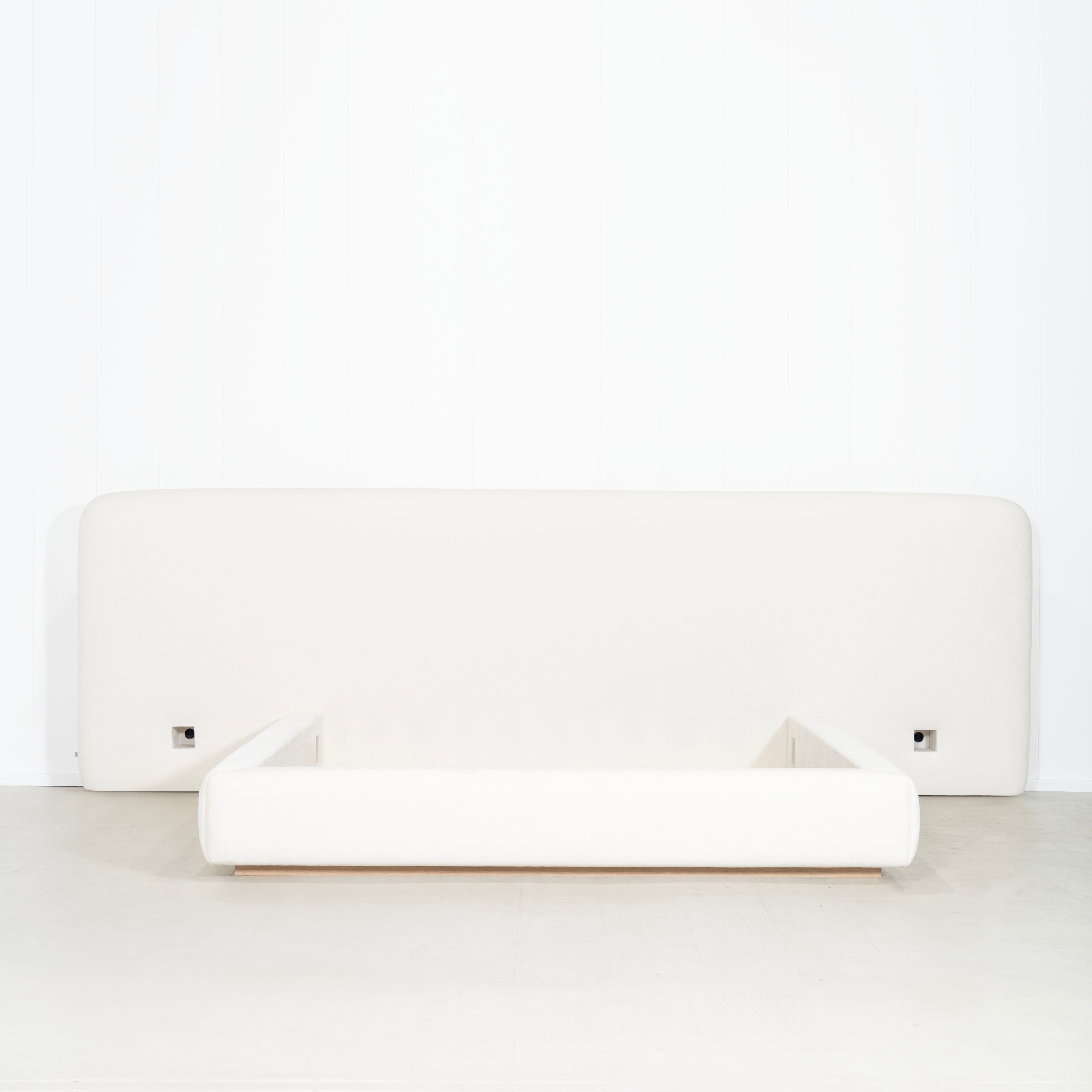 As Shown: in Lincoln Parchment. Oak finished in Mint White Natural.