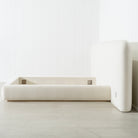 As Shown: in Lincoln Parchment. Oak finished in Mint White Natural.