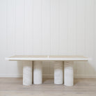 As Shown: Mint White Natural, Figueroa Painted Lines, White Travertine legs (6).