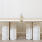 As Shown: Mint White Natural, Figueroa Painted Lines, White Travertine legs (6).