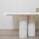 As Shown: Mint White Natural, Figueroa Painted Lines, White Travertine legs (6).