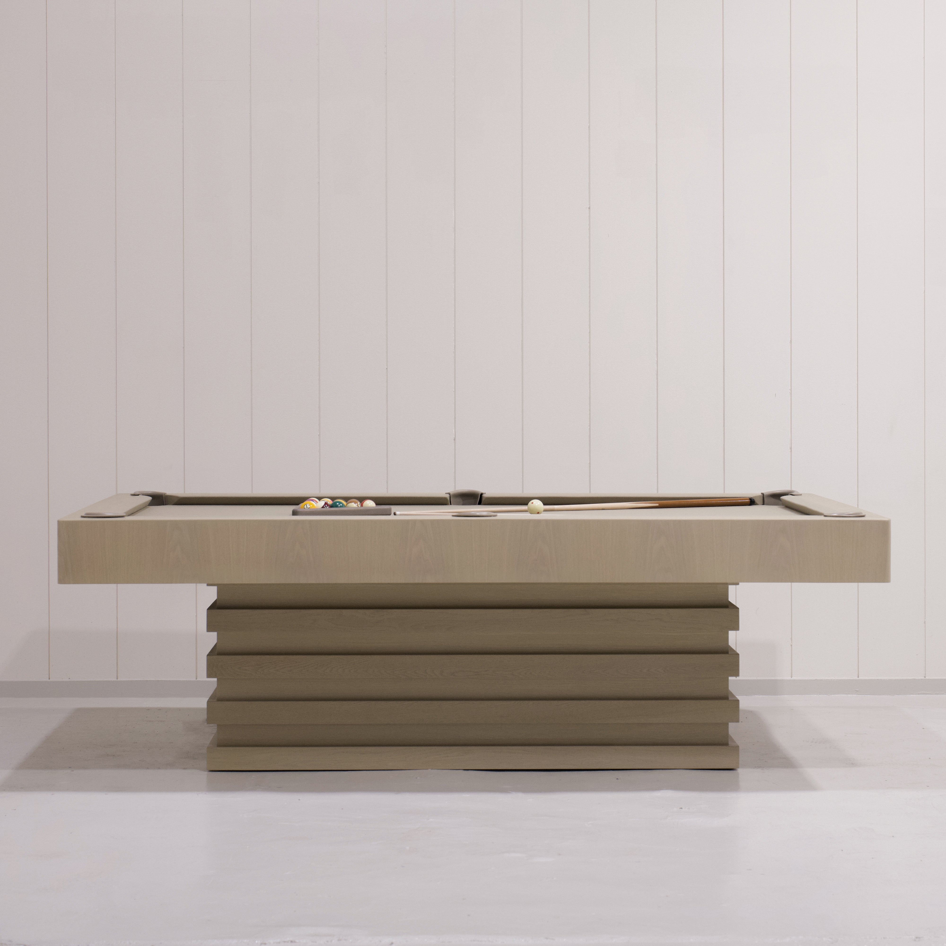 As Shown:  105”L x 62.5”D x 34”H | Material: Solid and Engineered Oak | Finish: Natural & Beige Pockets