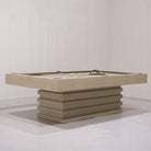 As Shown:  105”L x 62.5”D x 34”H | Material: Solid and Engineered Oak | Finish: Natural & Beige Pockets
