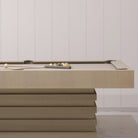 As Shown:  105”L x 62.5”D x 34”H | Material: Solid and Engineered Oak | Finish: Natural & Beige Pockets