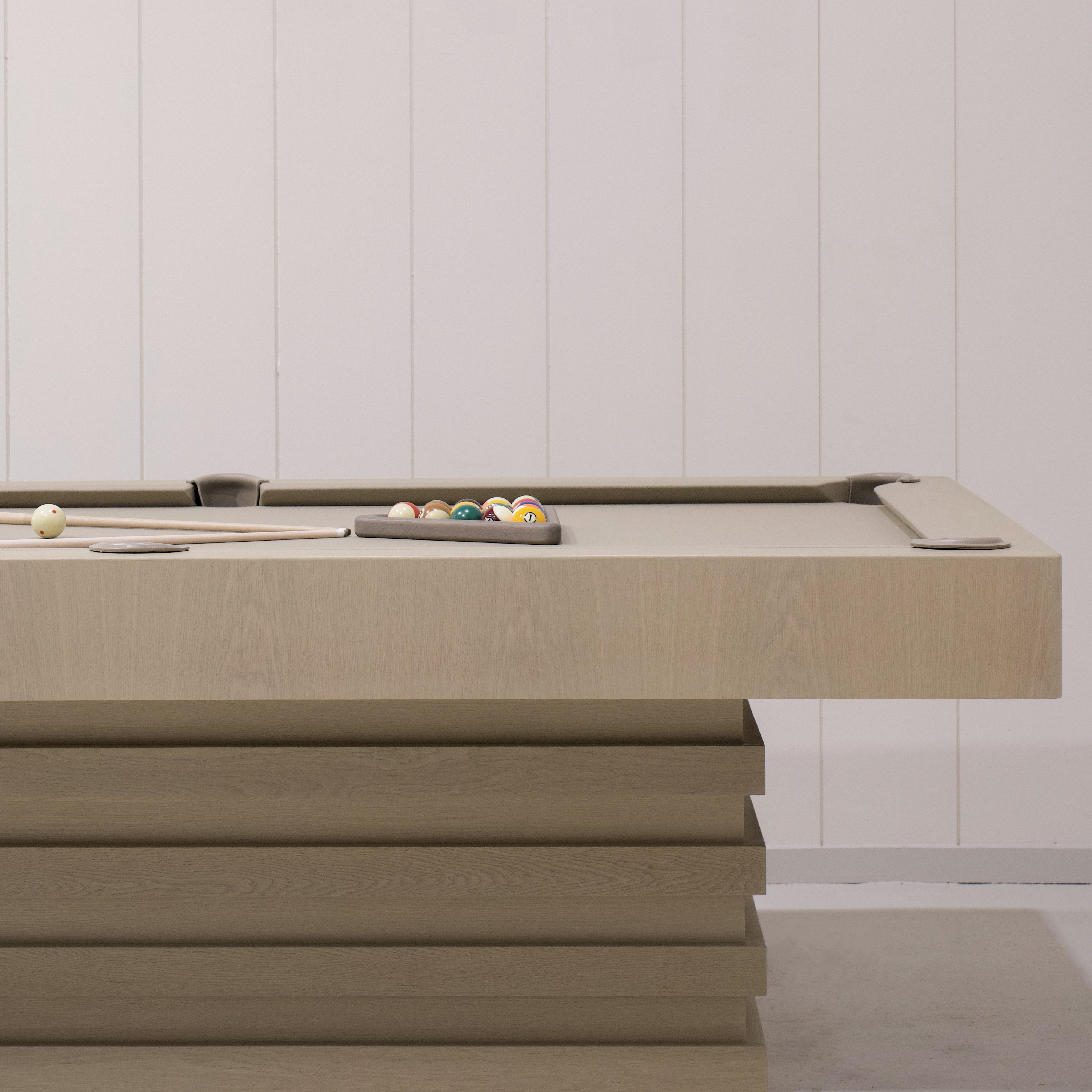 As Shown:  105”L x 62.5”D x 34”H | Material: Solid and Engineered Oak | Finish: Natural & Beige Pockets