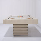 As Shown:  105”L x 62.5”D x 34”H | Material: Solid and Engineered Oak | Finish: Shell & Beige Pockets