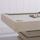 As Shown:  105”L x 62.5”D x 34”H | Material: Solid and Engineered Oak | Finish: Shell & Beige Pockets