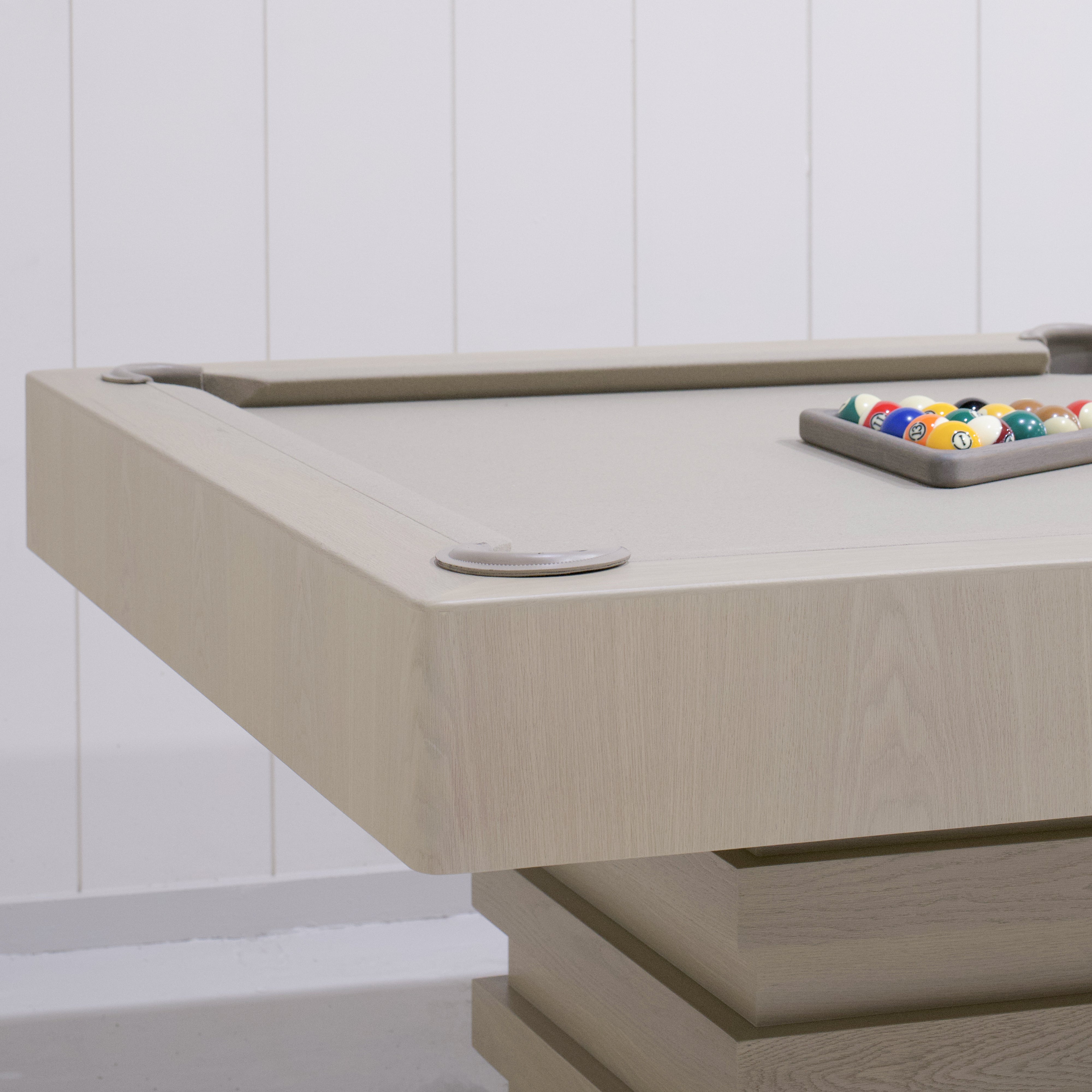 As Shown:  105”L x 62.5”D x 34”H | Material: Solid and Engineered Oak | Finish: Shell & Beige Pockets