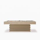 As Shown:  105”L x 62.5”D x 34”H | Material: Solid and Engineered Oak | Finish: Natural & Beige Pockets