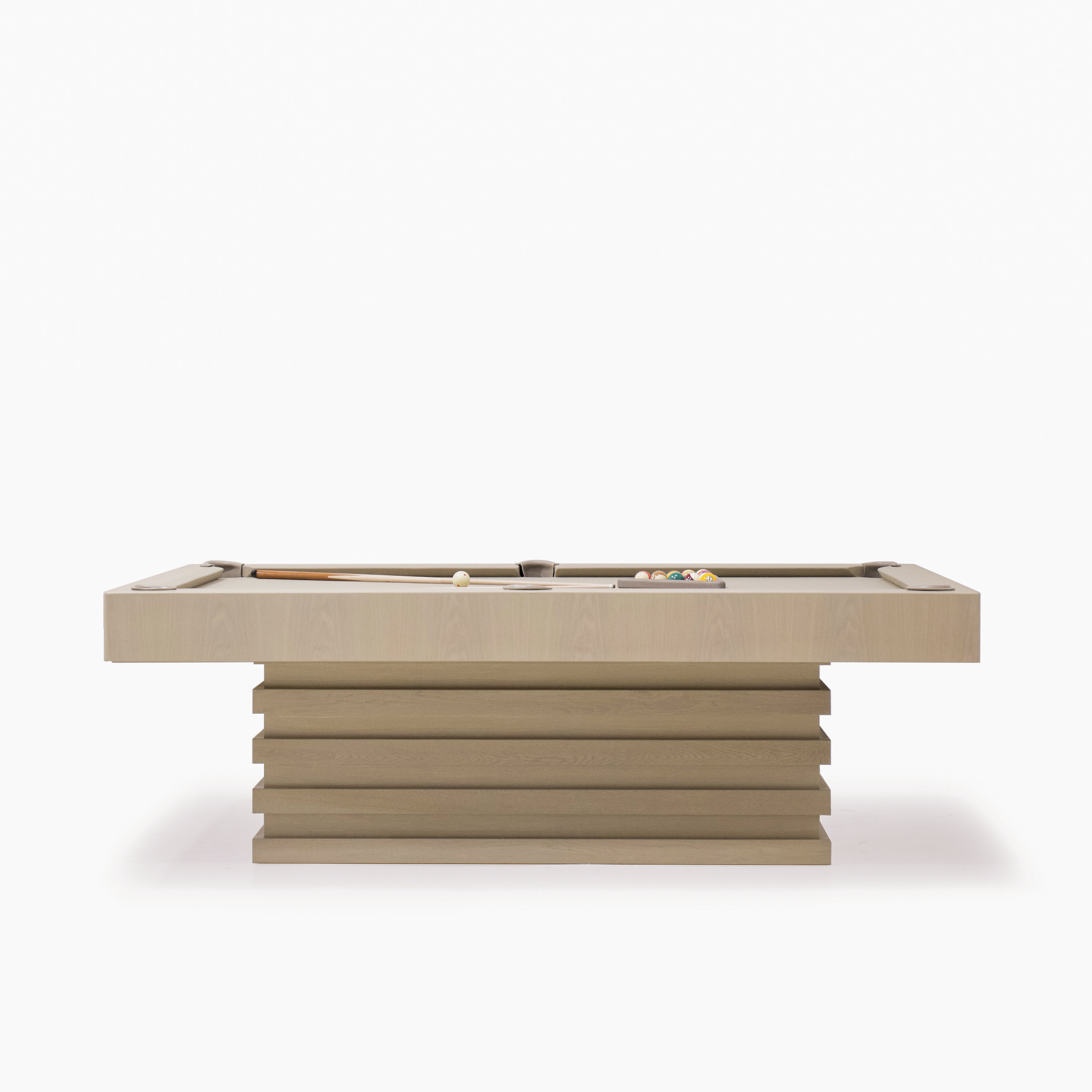 As Shown:  105”L x 62.5”D x 34”H | Material: Solid and Engineered Oak | Finish: Natural & Beige Pockets