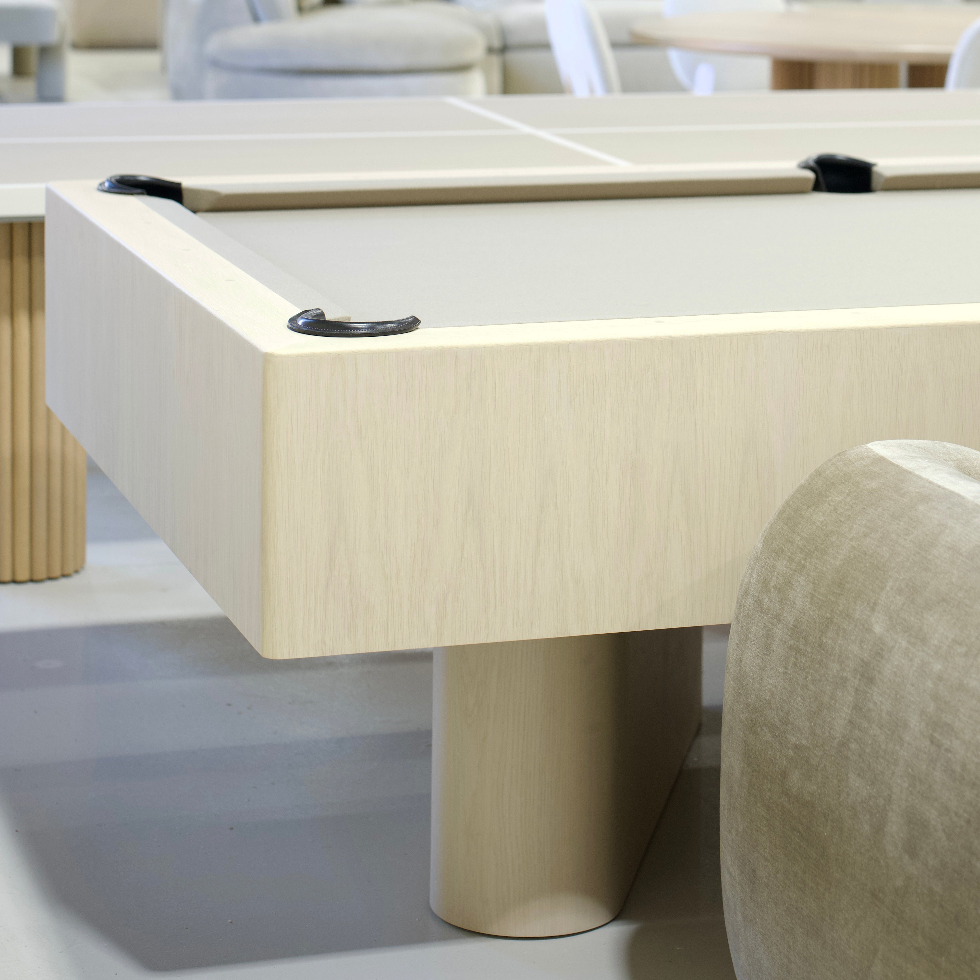 As Shown:  105”L x 62.5”D x 33”H | Material: Solid and Engineered Oak | Finish: Sand & Black Pockets