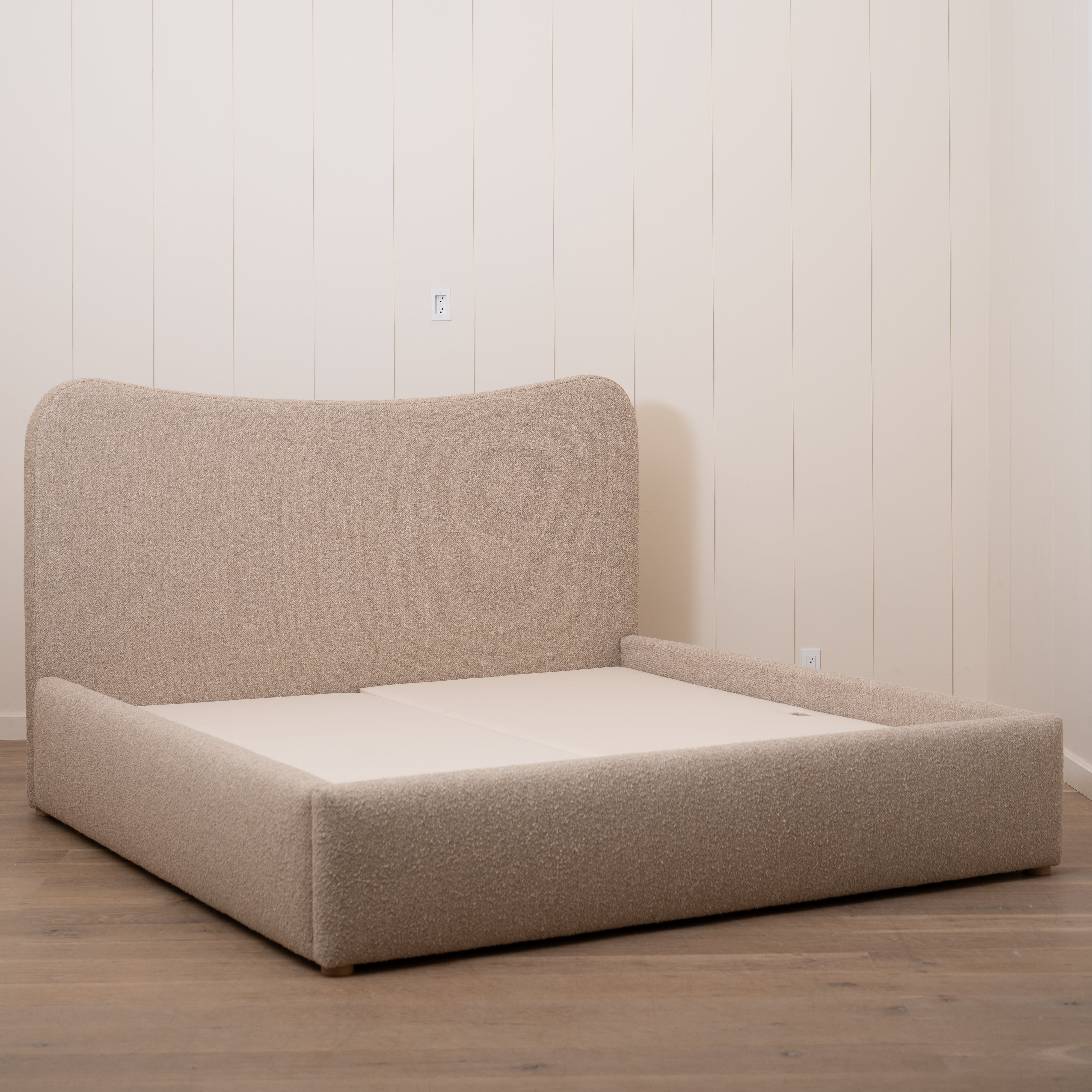 As Shown: King | Style: Upholstered | Fabric: Berber Taupe | Finish: N/A