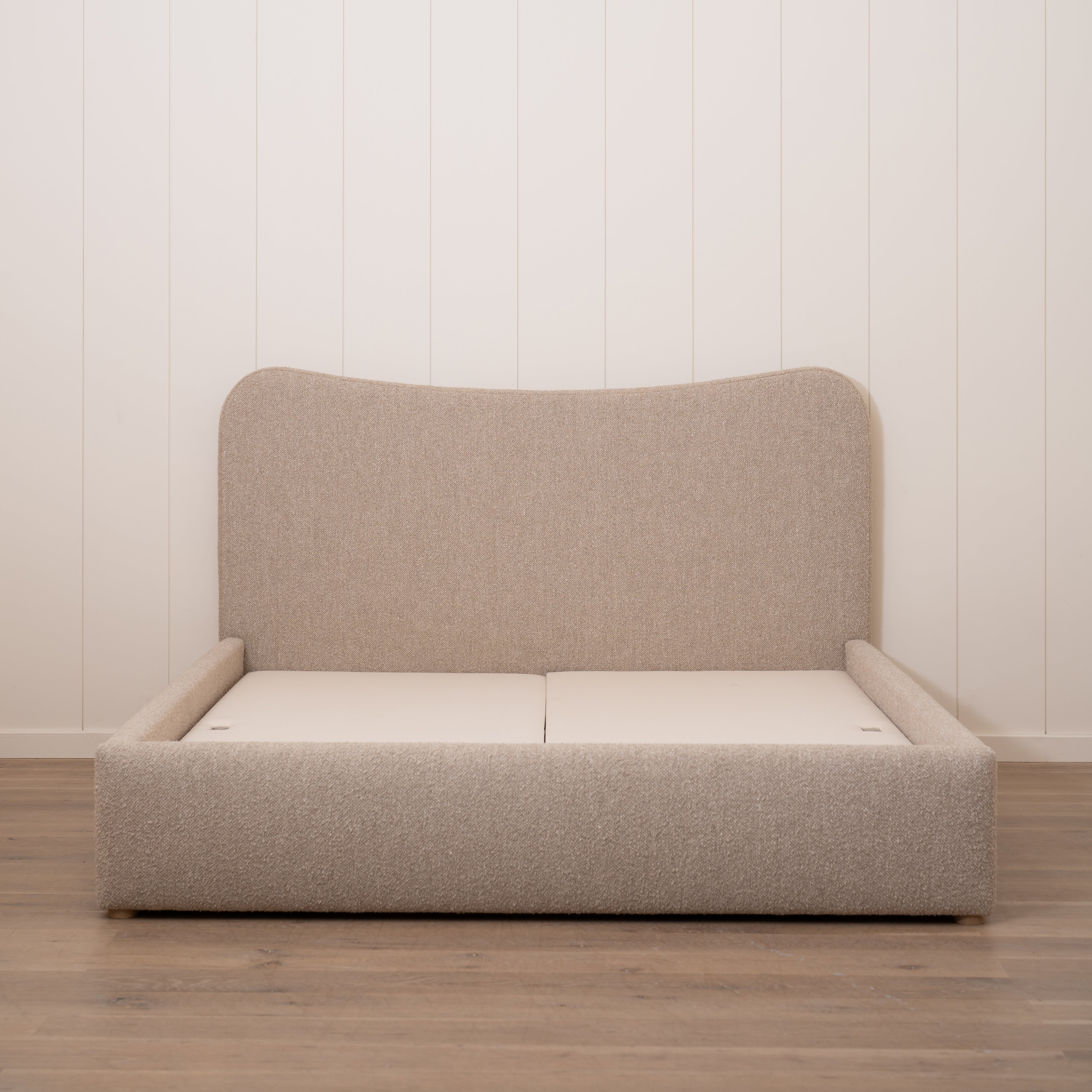 As Shown: King | Style: Upholstered | Fabric: Berber Taupe | Finish: N/A