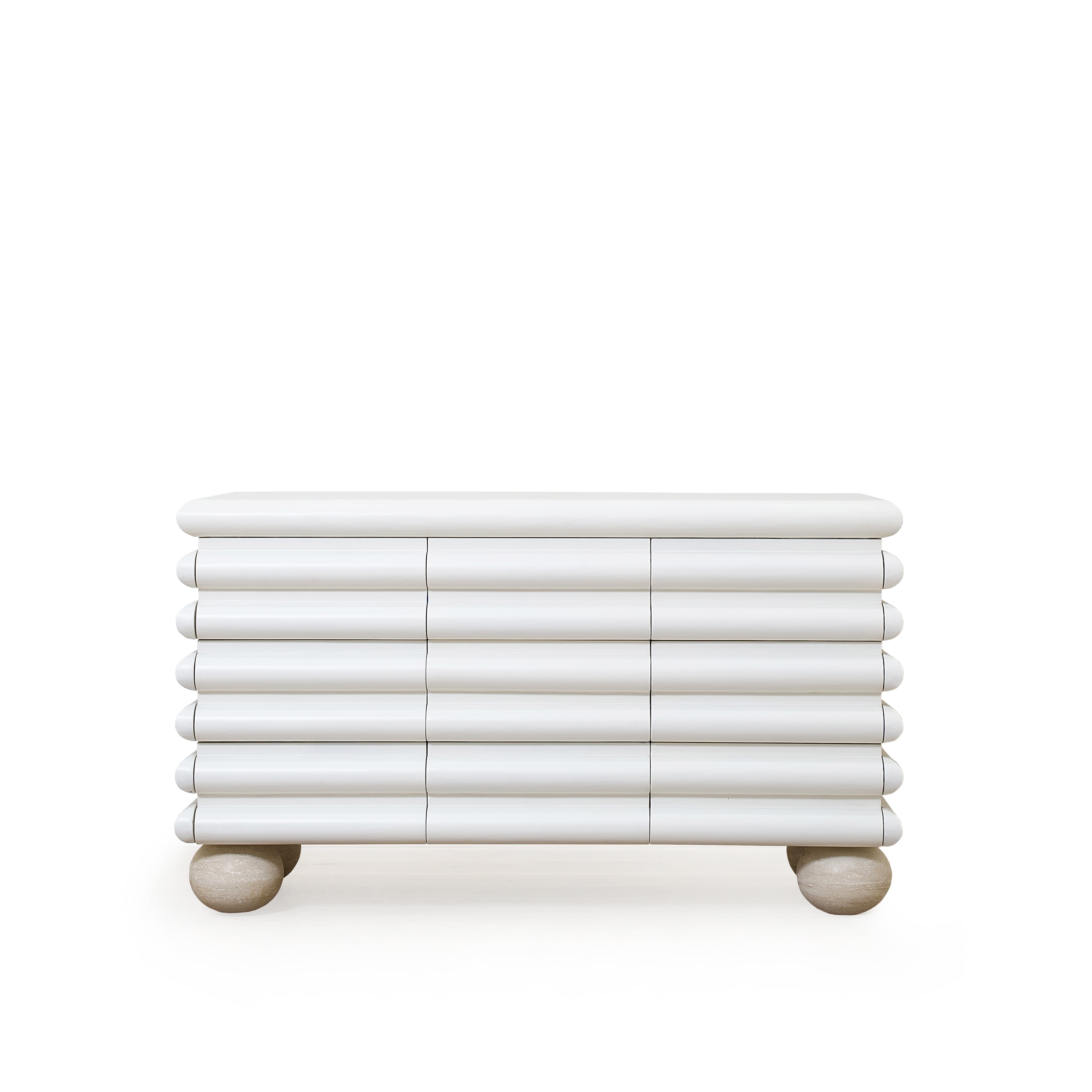 As Shown: Custom Limestone painted EdgeComb Grey, Beige Travertine ball legs