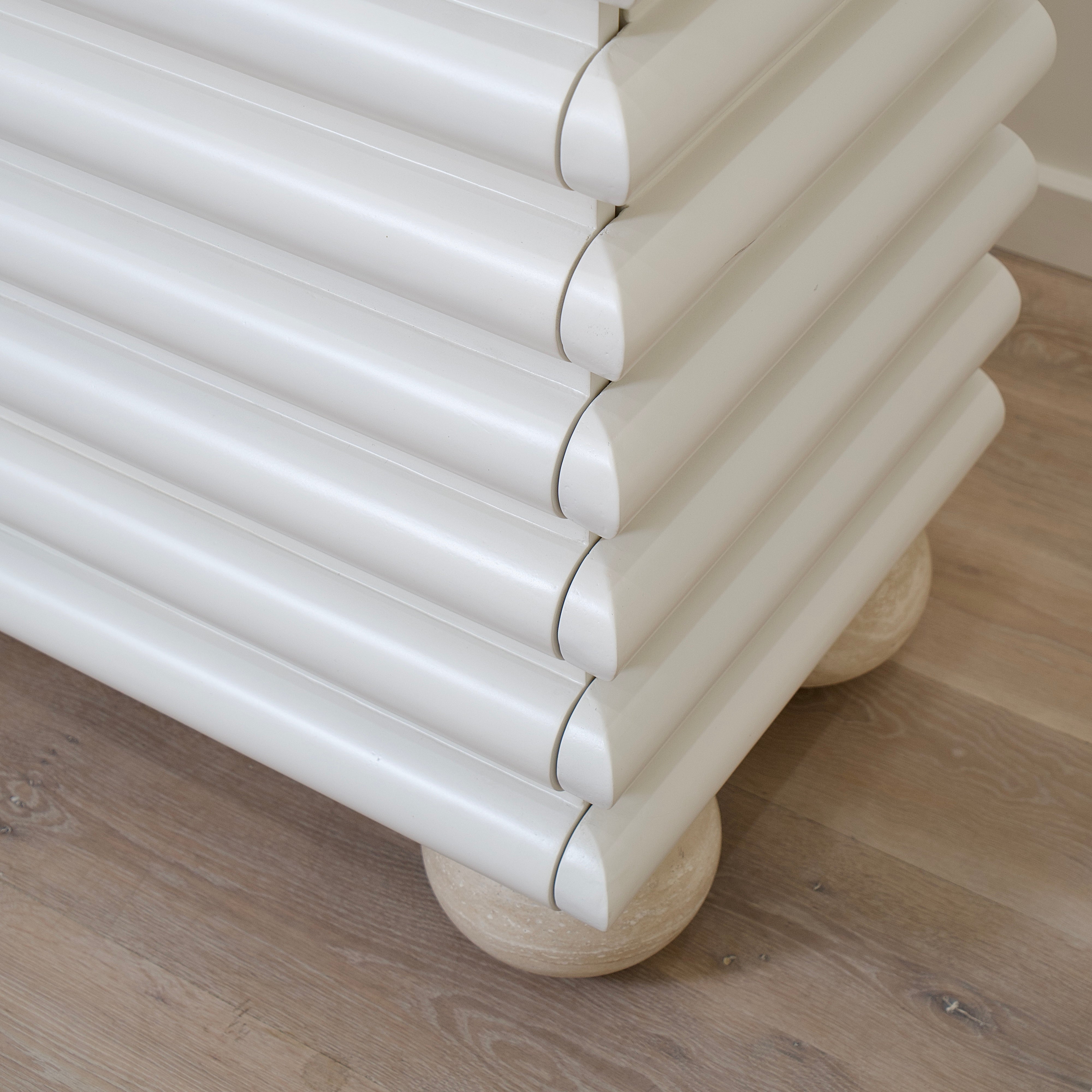 As Shown: Custom Limestone painted EdgeComb Grey, Beige Travertine ball legs
