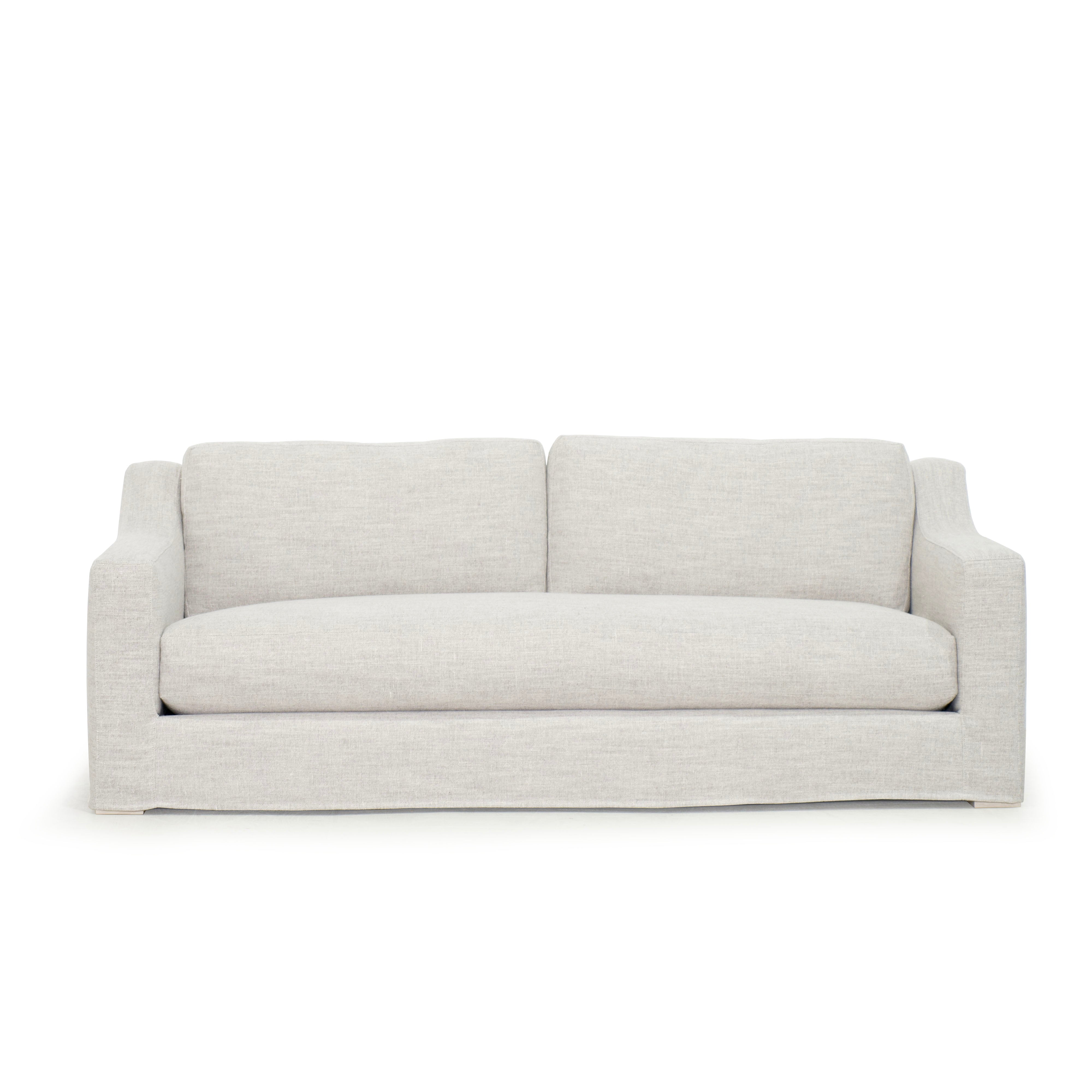 As Shown: Slipcovered in Belgian Mulberry with a 2 over 1 Cushion Configuration