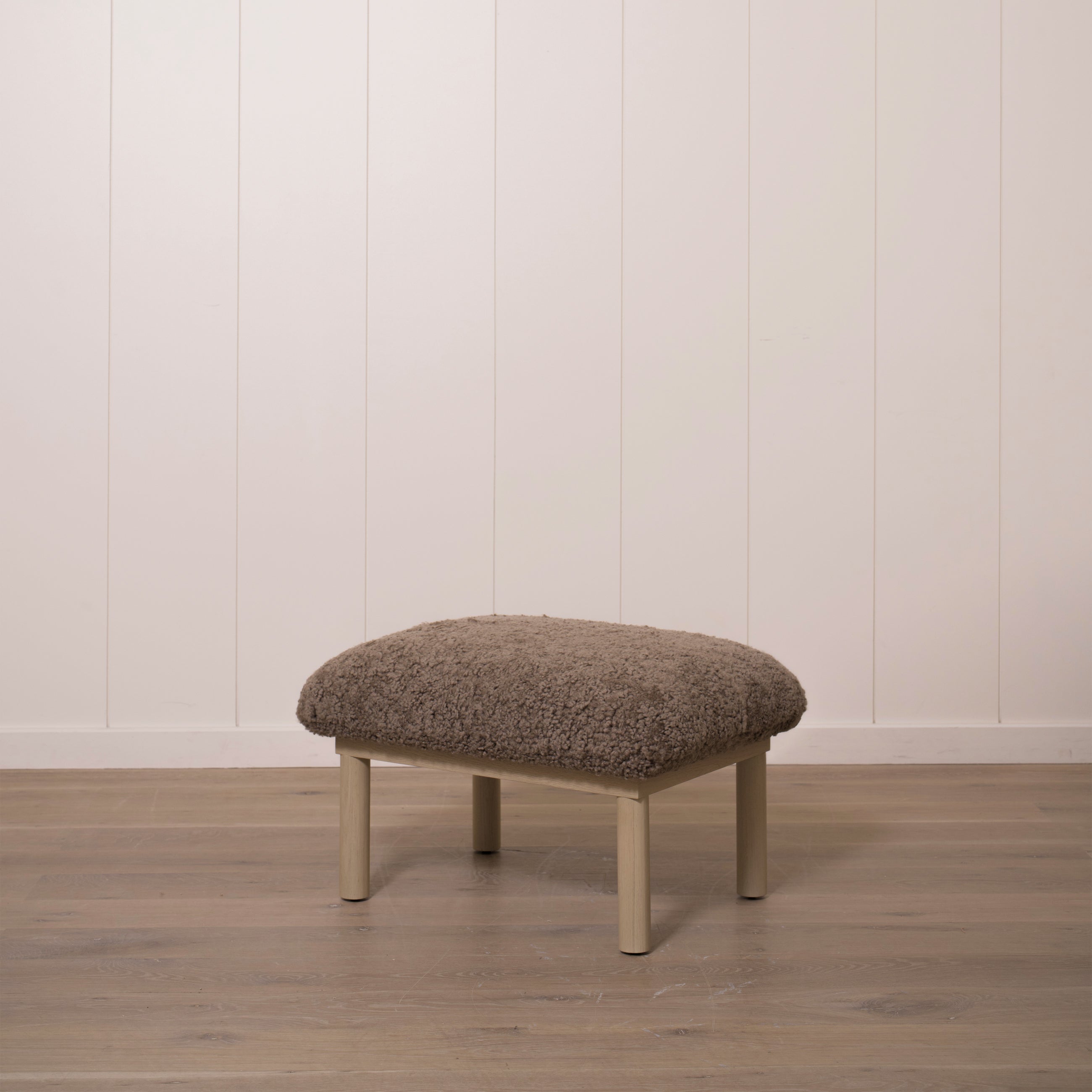 As Shown: 29"W x 22"H x 18"H | Fabric: Shearling | Material: Solid & Engineered Oak | Finish: Sand