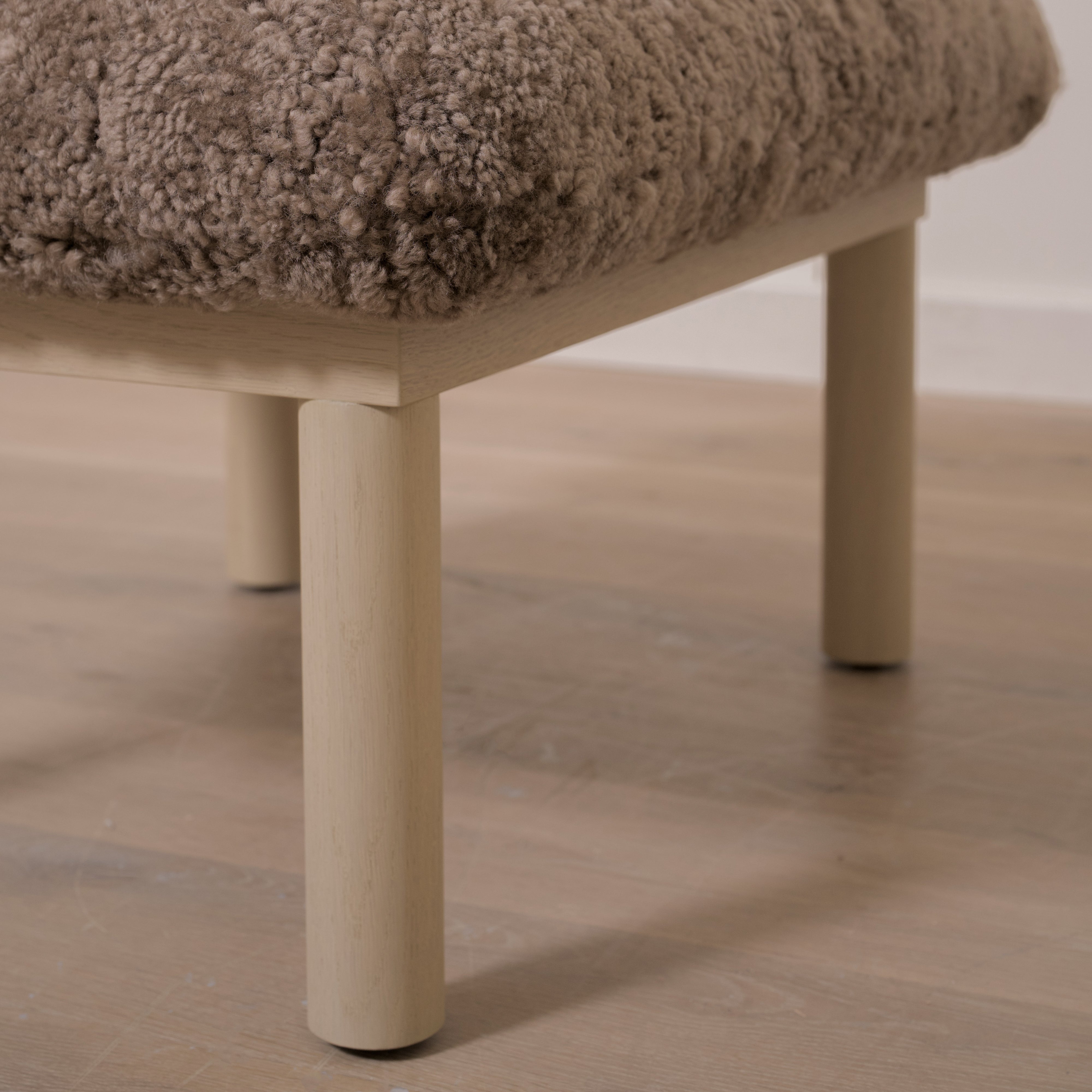 As Shown: 29"W x 22"H x 18"H | Fabric: Shearling | Material: Solid & Engineered Oak | Finish: Sand