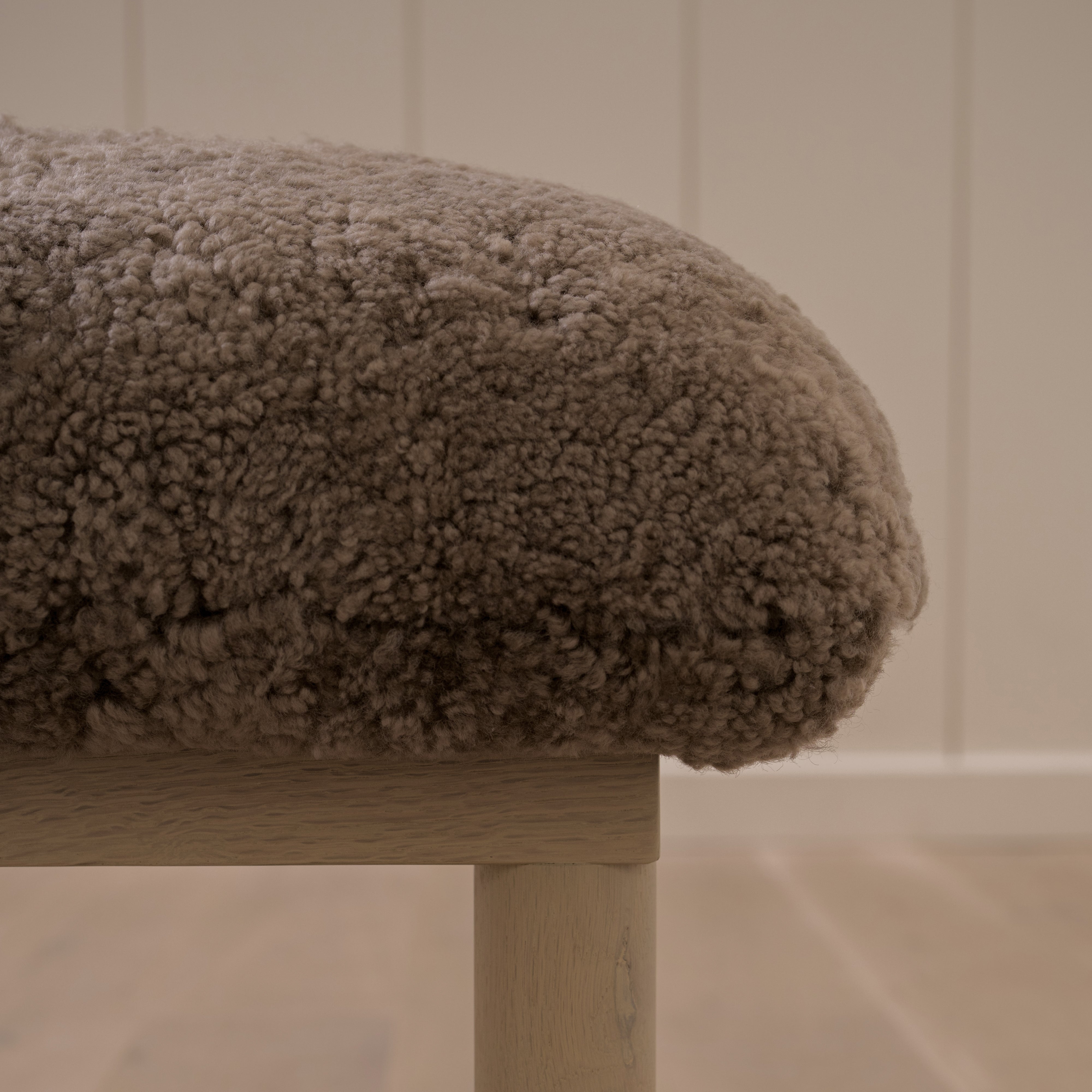 As Shown: 29"W x 22"H x 18"H | Fabric: Shearling | Material: Solid & Engineered Oak | Finish: Sand