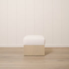 As Shown: 21"L x 21"D x 18"H | Fabric: Peak White | Material: Solid & Engineered Oak | Finish: Sand