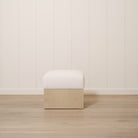 As Shown: 21"L x 21"D x 18"H | Fabric: Peak White | Material: Solid & Engineered Oak | Finish: Sand