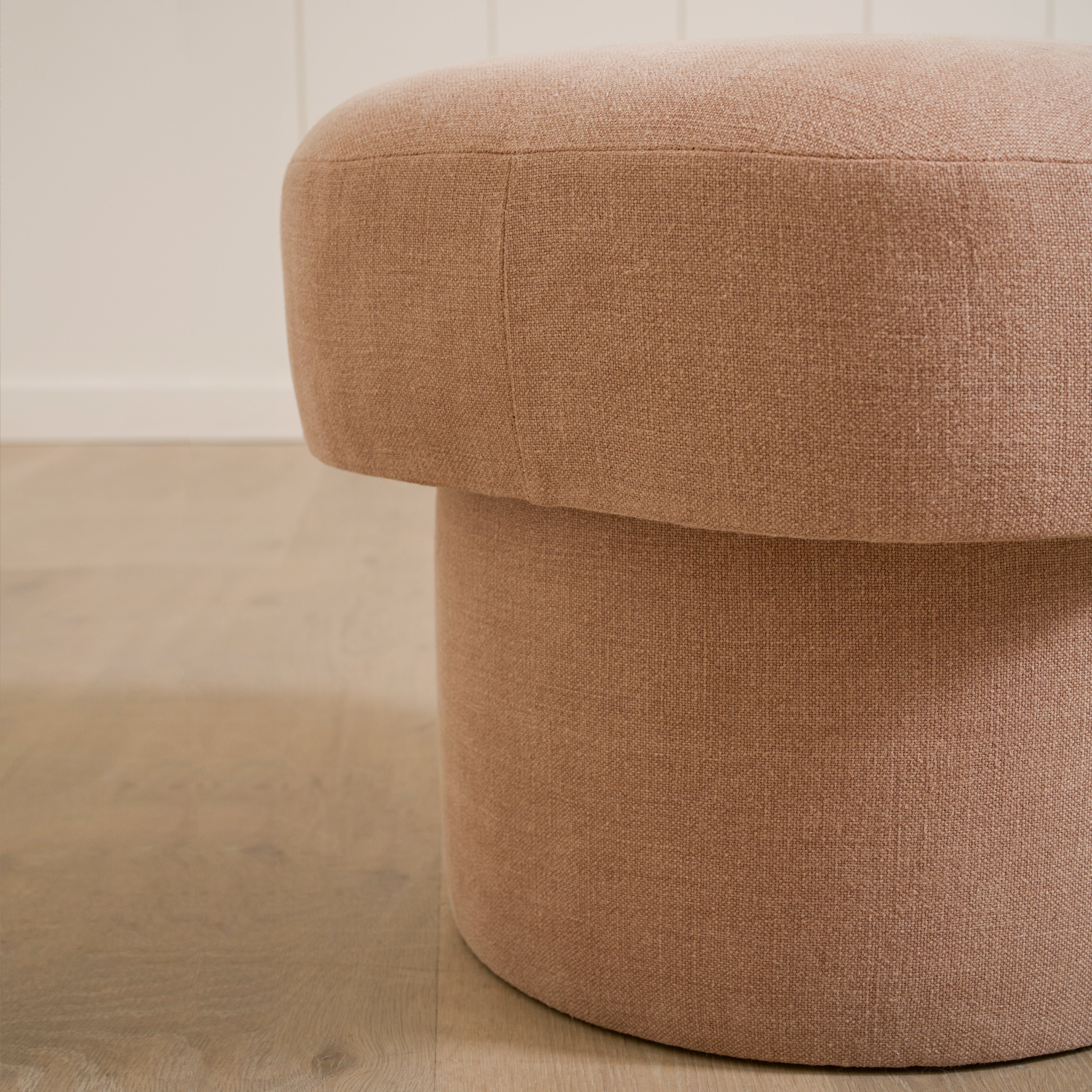 As Shown: 20"L x 20"D x 18"H | Fabric: Granby Clay | Material: Solid & Engineered Oak | Finish: N/A