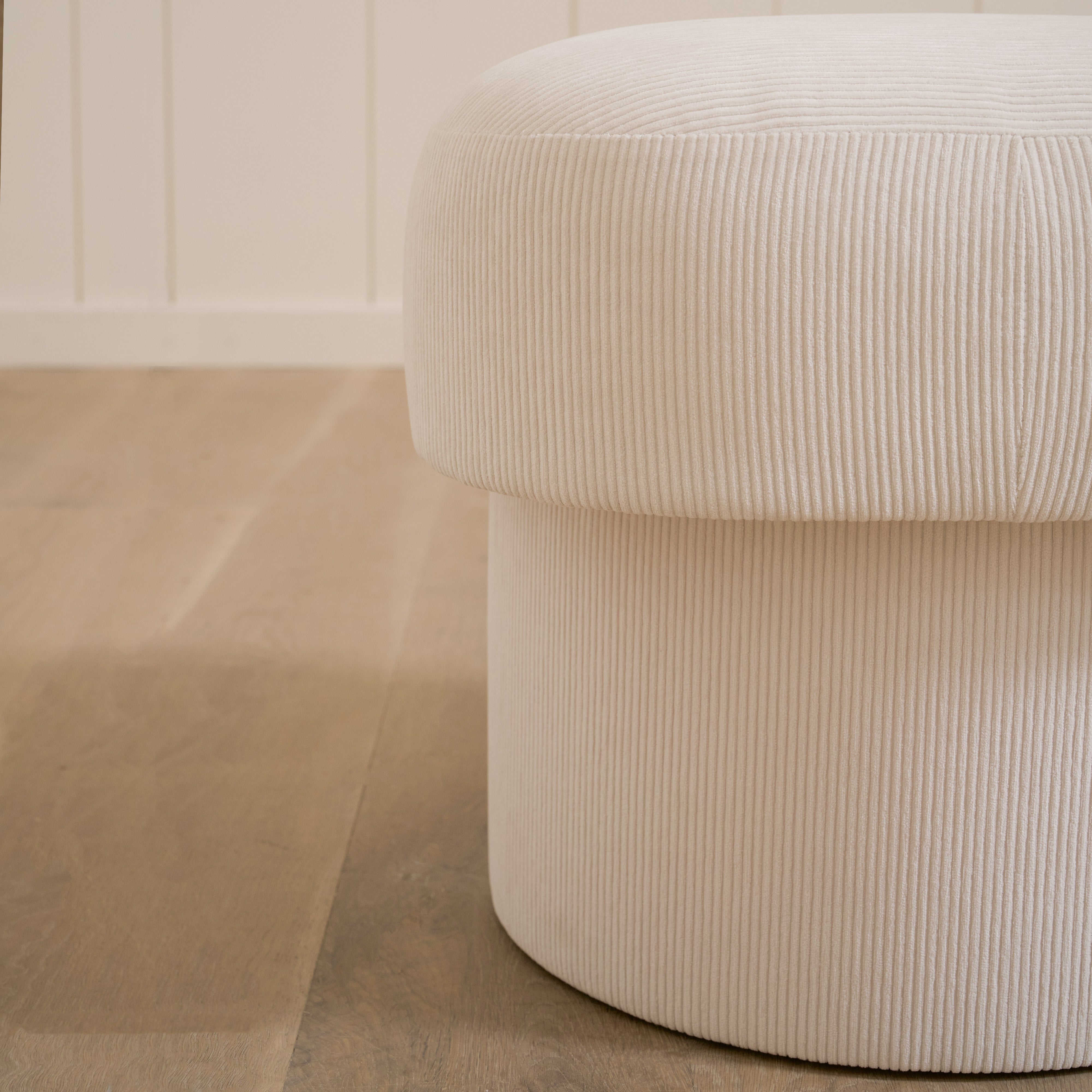 As Shown: 20"L x 20"D x 18"H | Fabric: Mila Sugar | Material: Solid & Engineered Oak | Finish: N/A