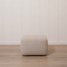 As Shown: 26"L x 26"D x 18"H | Fabric: Berber Taupe | Material: Solid & Engineered Oak | Finish: Sand