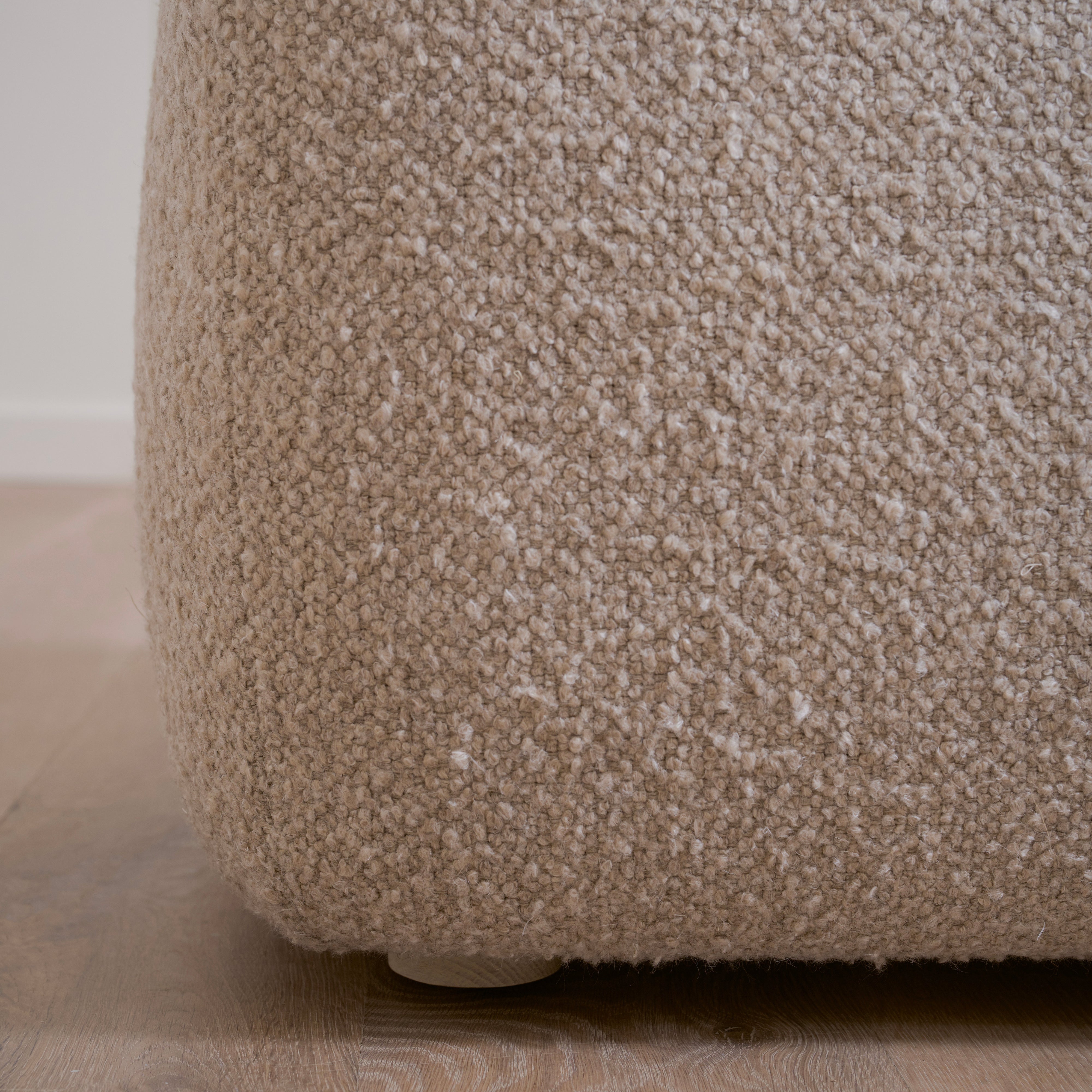 As Shown: 26"L x 26"D x 18"H | Fabric: Berber Taupe | Material: Solid & Engineered Oak | Finish: Sand
