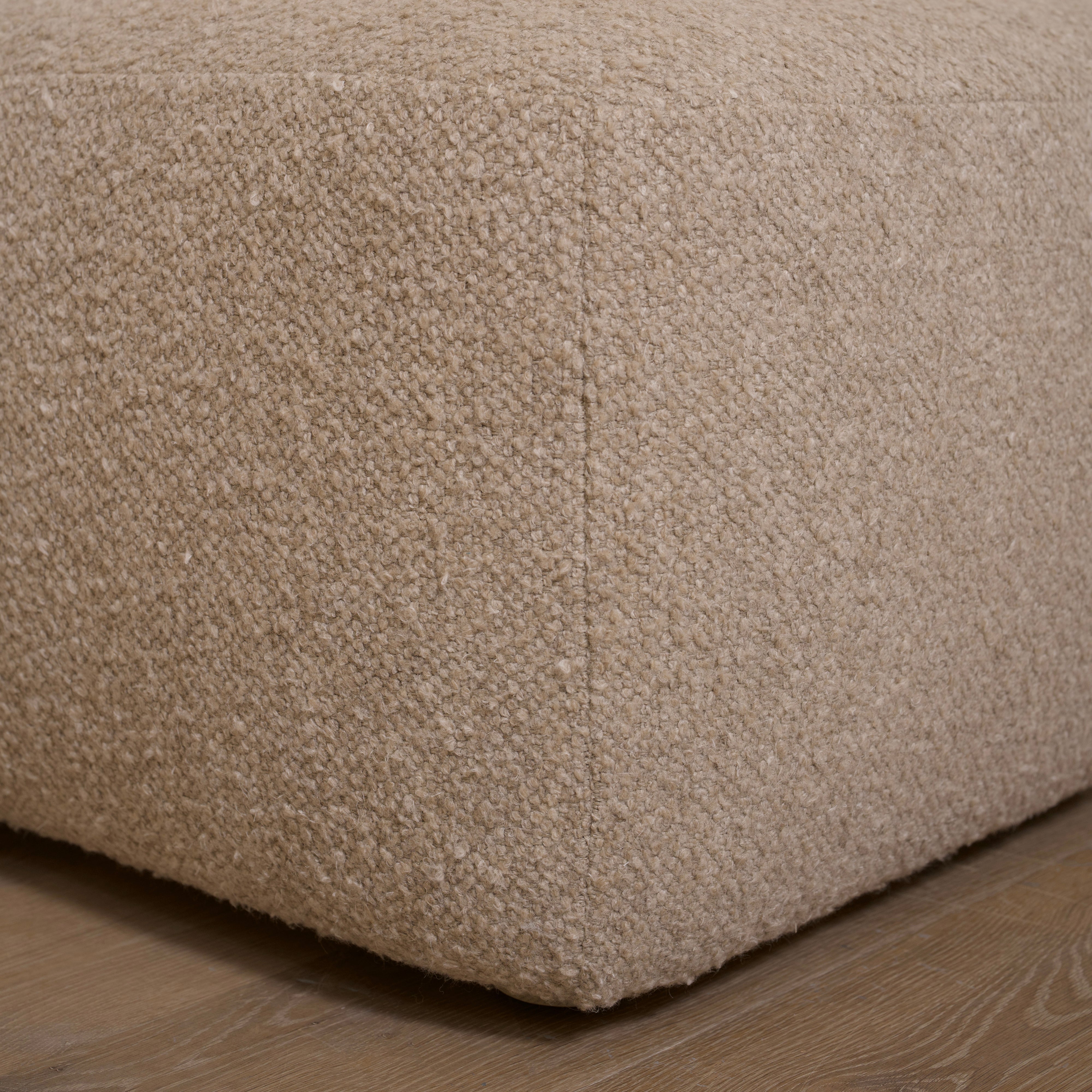 As Shown: 26"L x 26"D x 18"H | Fabric: Berber Taupe | Material: Solid & Engineered Oak | Finish: Sand