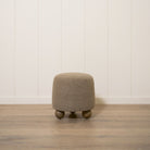 As Shown: 17"Dia x 18"H | Fabric: Peak Cocoa | Material: Solid & Engineered Oak | Finish: Hazel
