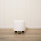 As Shown: 17"Dia x 18"H | Fabric: Peak White | Material: Solid & Engineered Oak | Finish: Hazel