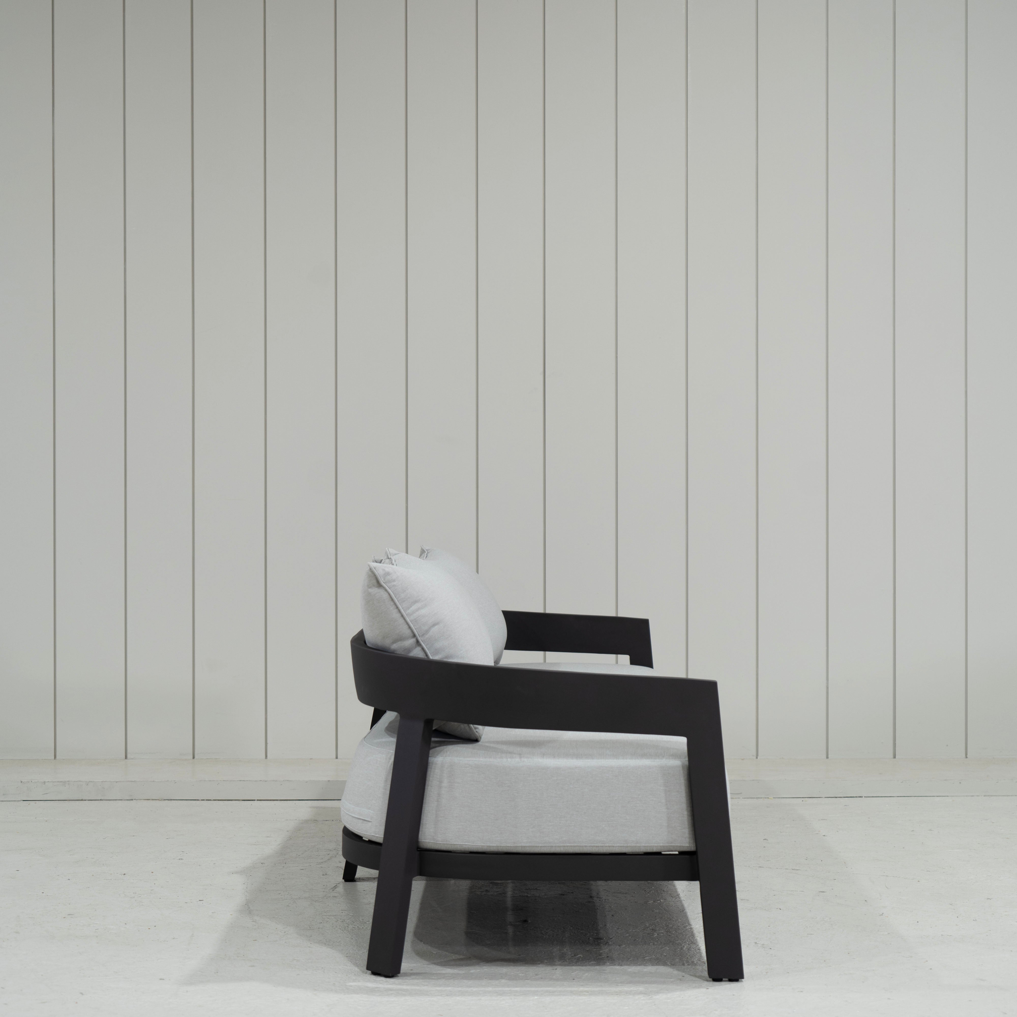 As Shown: in Vena Grey fabric.