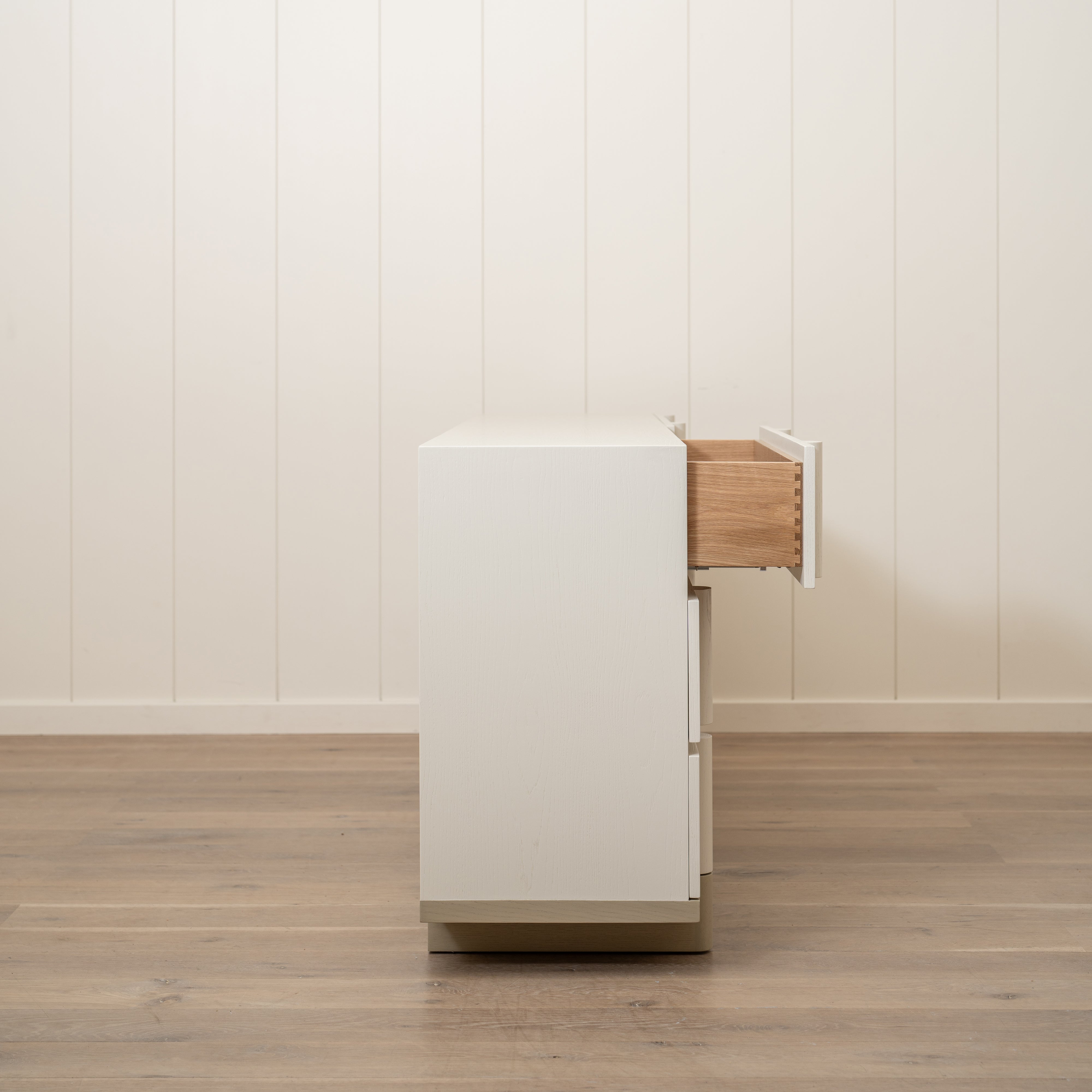 As Shown: Variant 3: (Body) Ash wire brushed in EdgeComb, (Base) Oak stained in Sand,Small