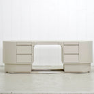 S - 90"L x 30"D x 30"H, Custom Limestone Finish Painted White, Integrated Finger Pull and Grommet