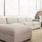 Upholstered Suni 5 Piece Sectional including Ottoman with Storage in Canyon Beige Performance Fabric and Honey Feet