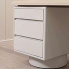 As Shown: Beach White (Top) in Engineered Oak with a Bevel detail, Plaster Limestone (Base) in Revere Pewter