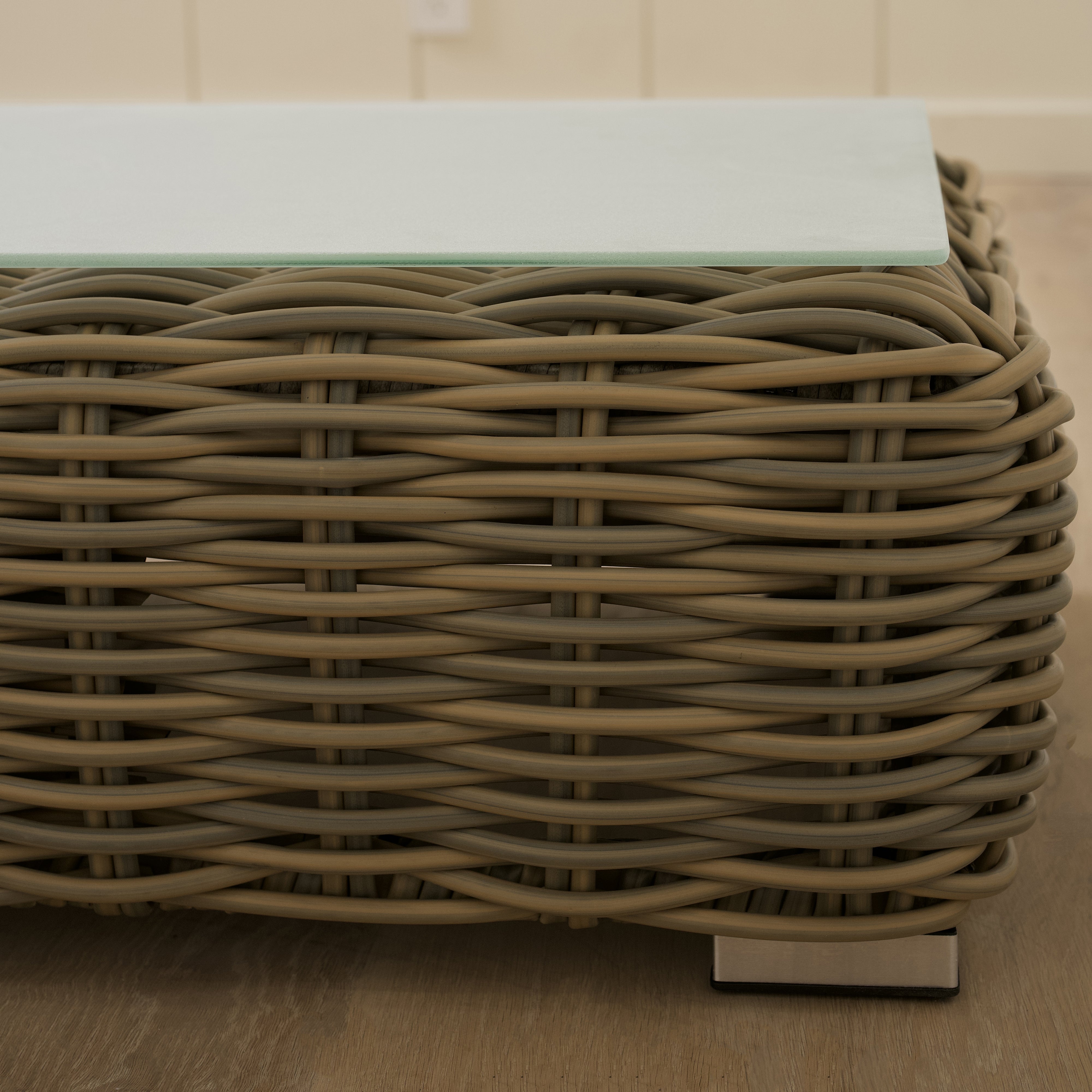 As Shown
Glass, Aluminum/Wicker