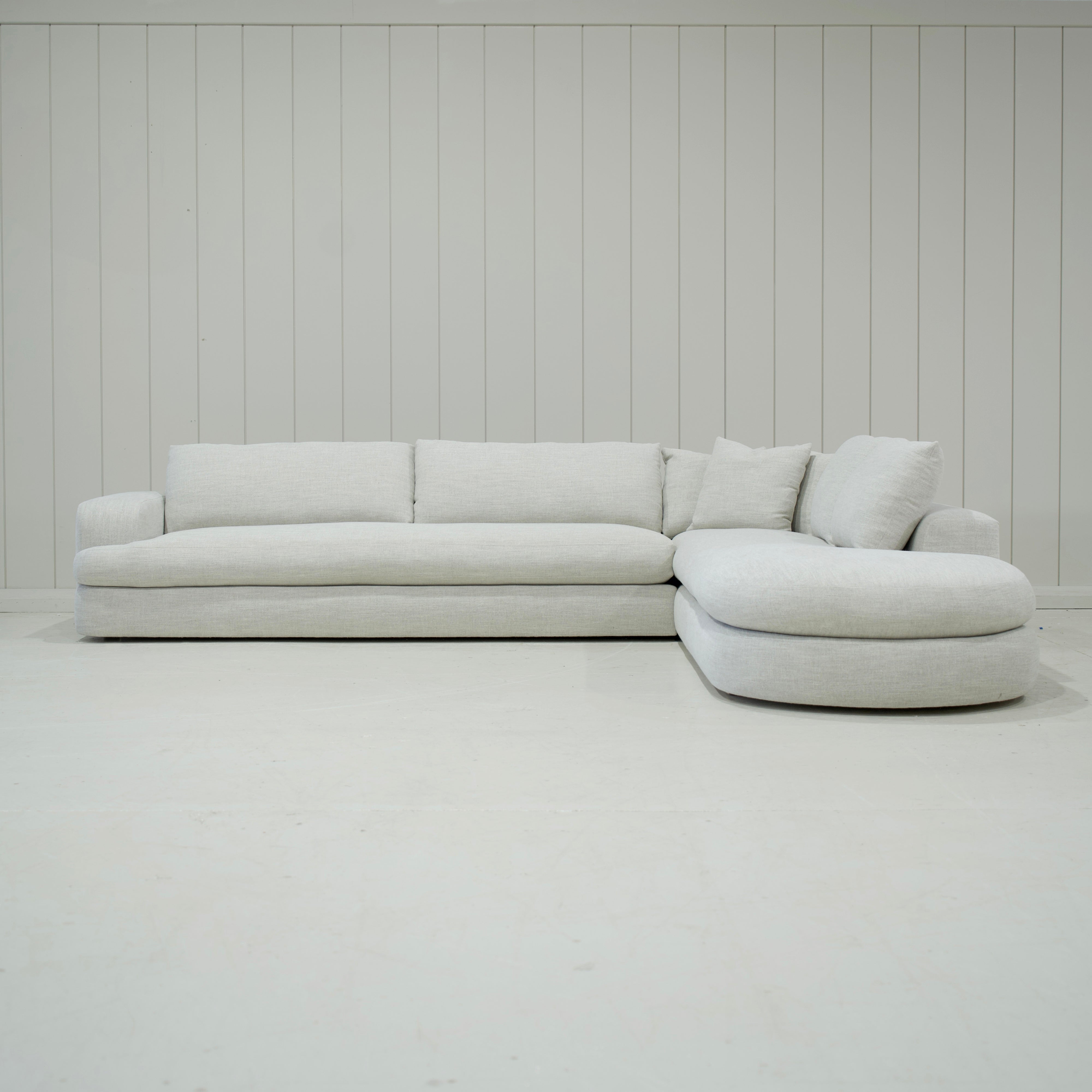 As Shown: in Belgian Fog. Oak finished in Mint White Super White.