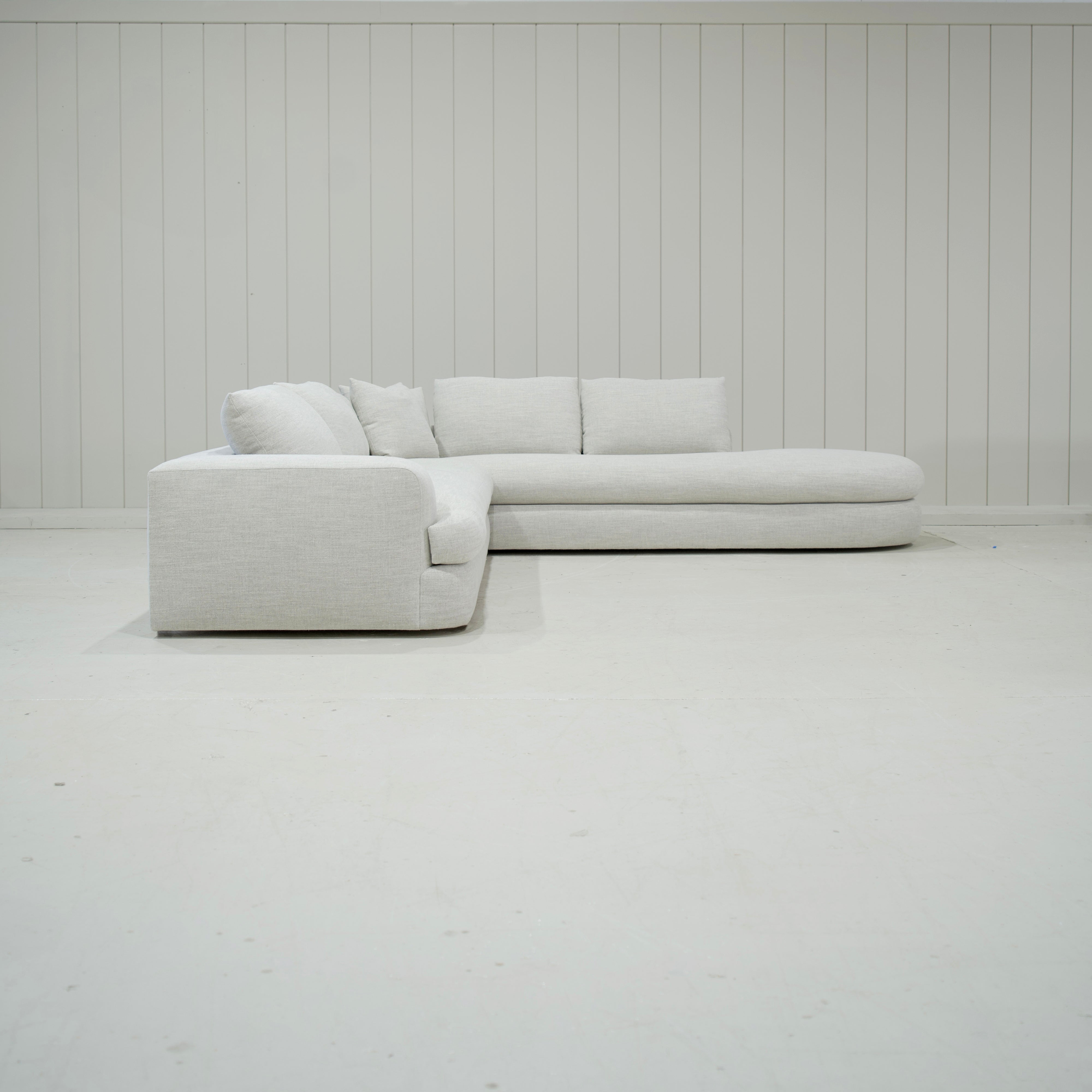 As Shown: in Belgian Fog. Oak finished in Mint White Super White.