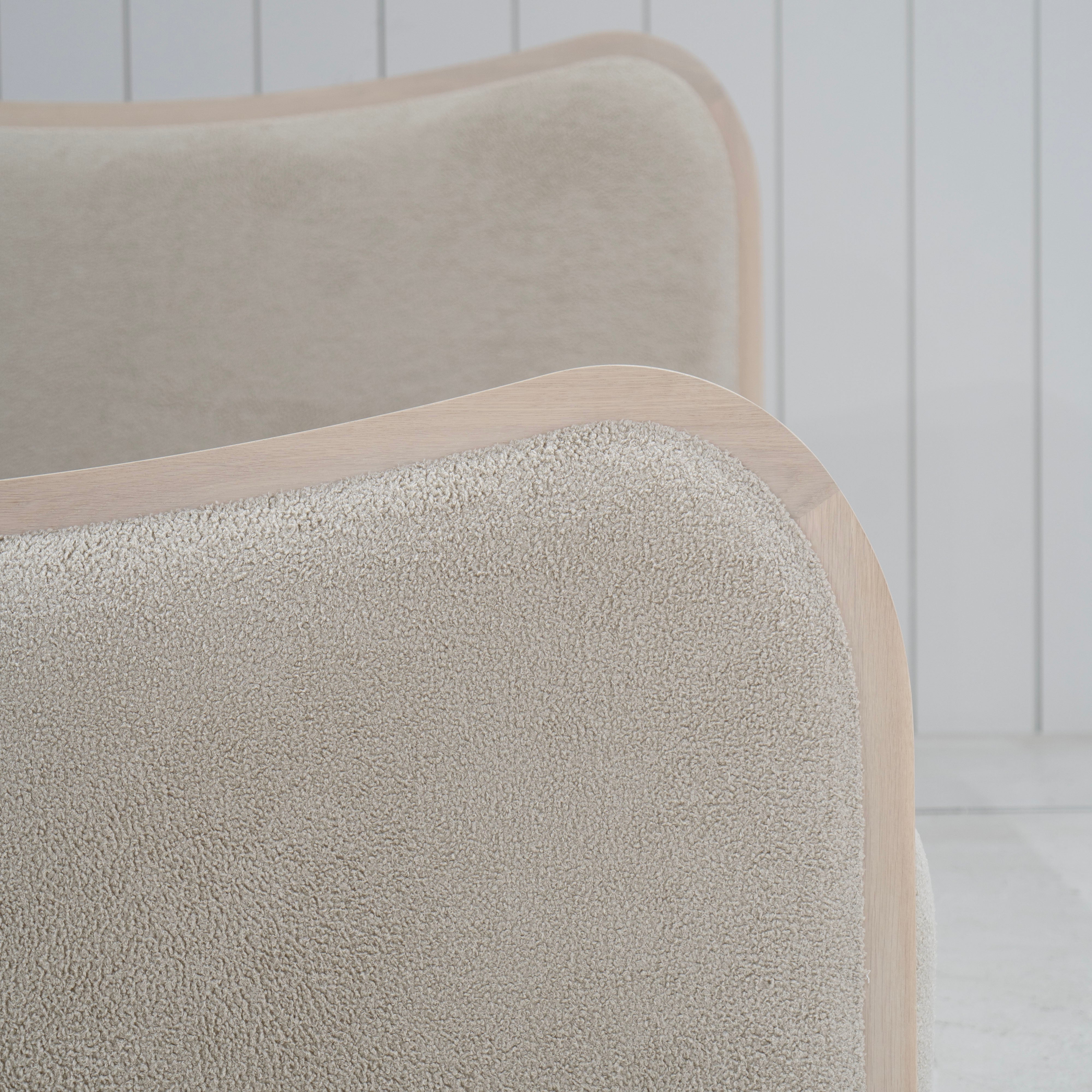 As Shown: in Peak Taupe, oak finished in Mint White Super White.