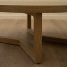 As Shown: 48"Dia x 17"H | Material: Solid  & engineered Oak | Finish: Hazel