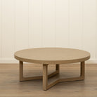 As Shown: 48"Dia x 17"H | Material: Solid  & engineered Oak | Finish: Hazel